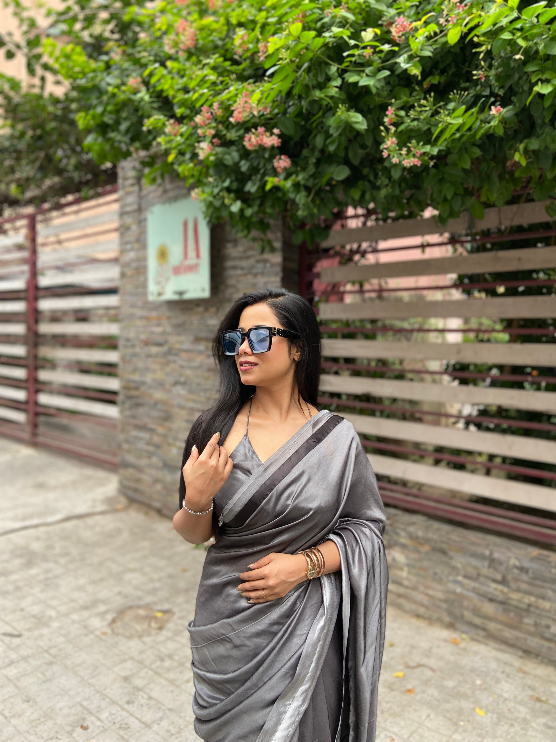 Exclusive bi-color saree with designer madhubala blouse