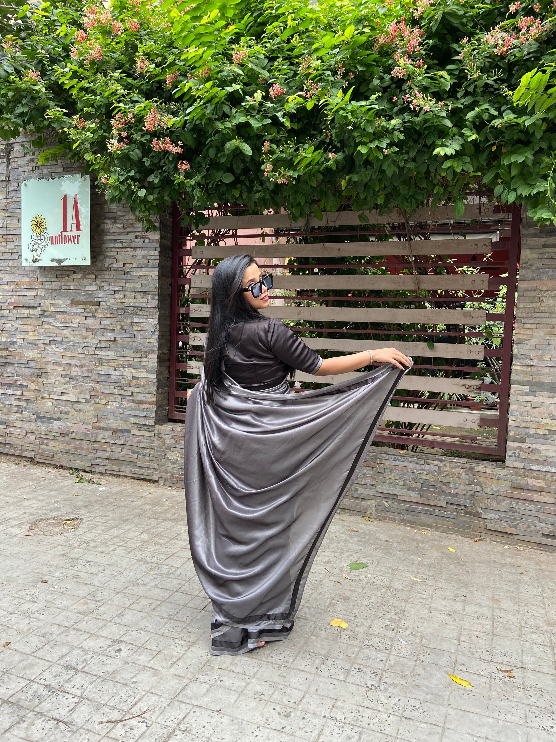 Exclusive bi-color saree with designer madhubala blouse