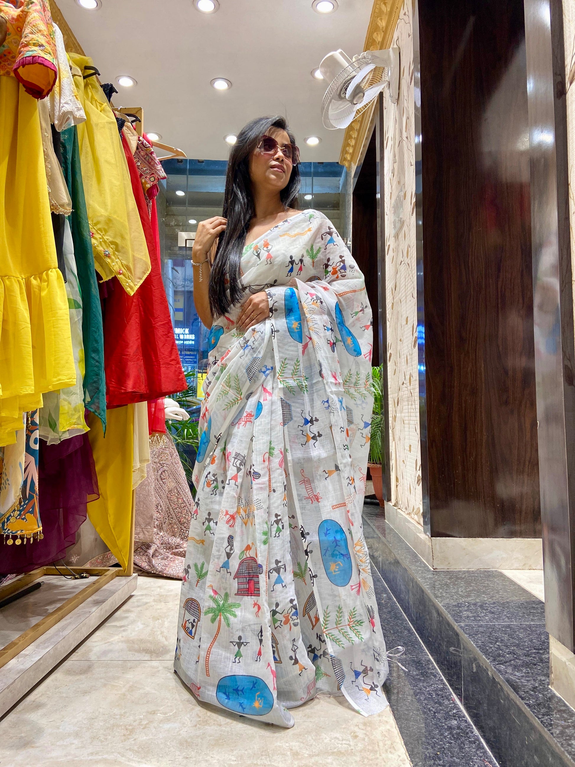 Exclusive Daily-Wear Digital Printed Linen Cotton Saree