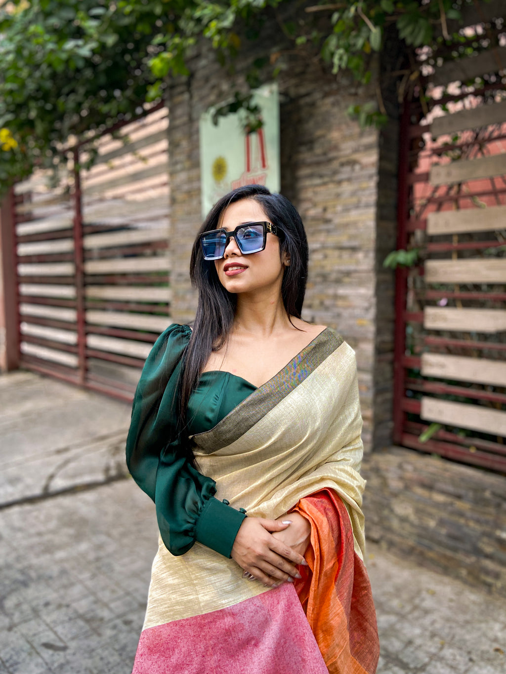 Tricolour Cotton Blend Saree