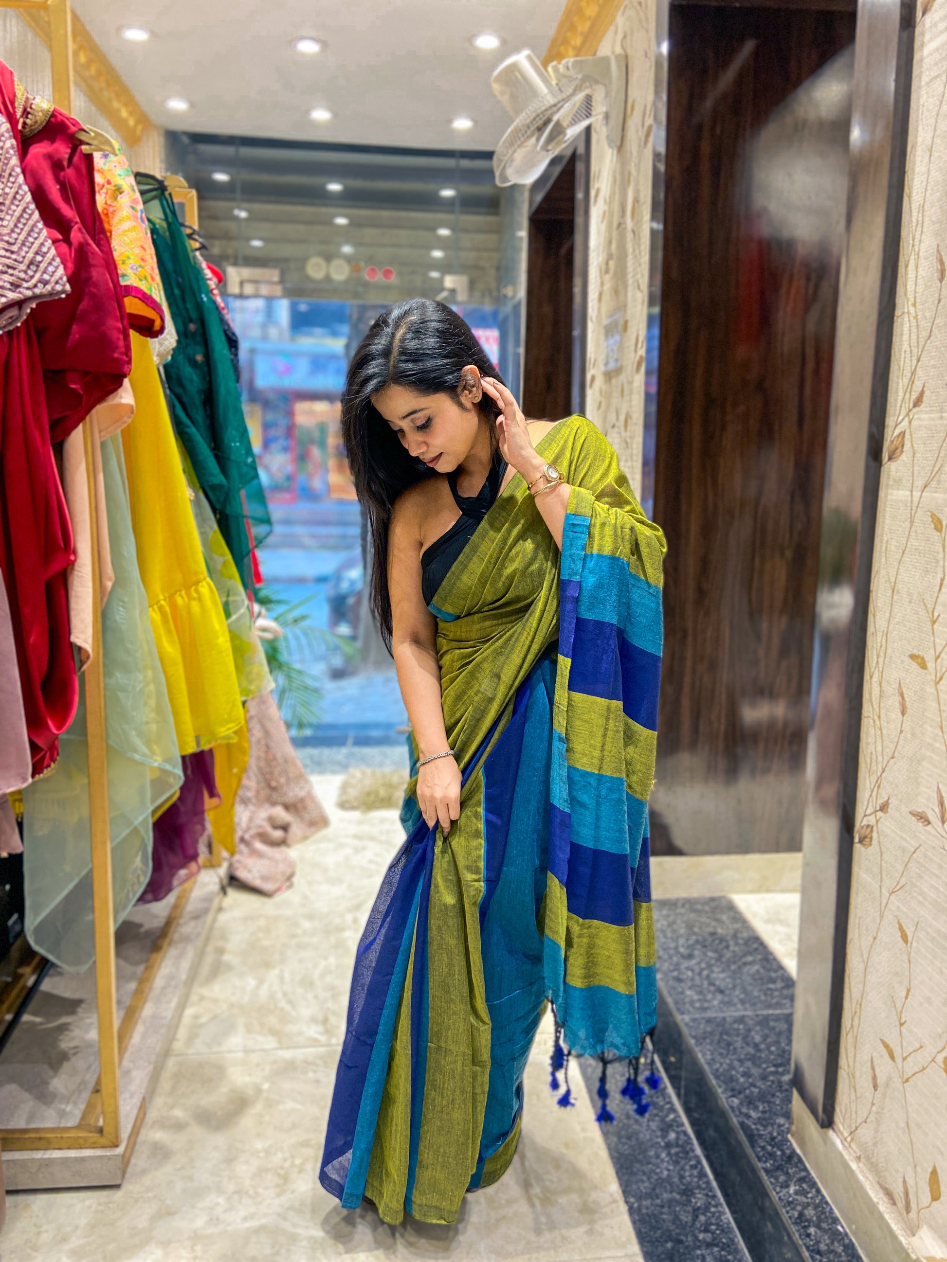 Elegant khadi cotton saree with tassel pallu