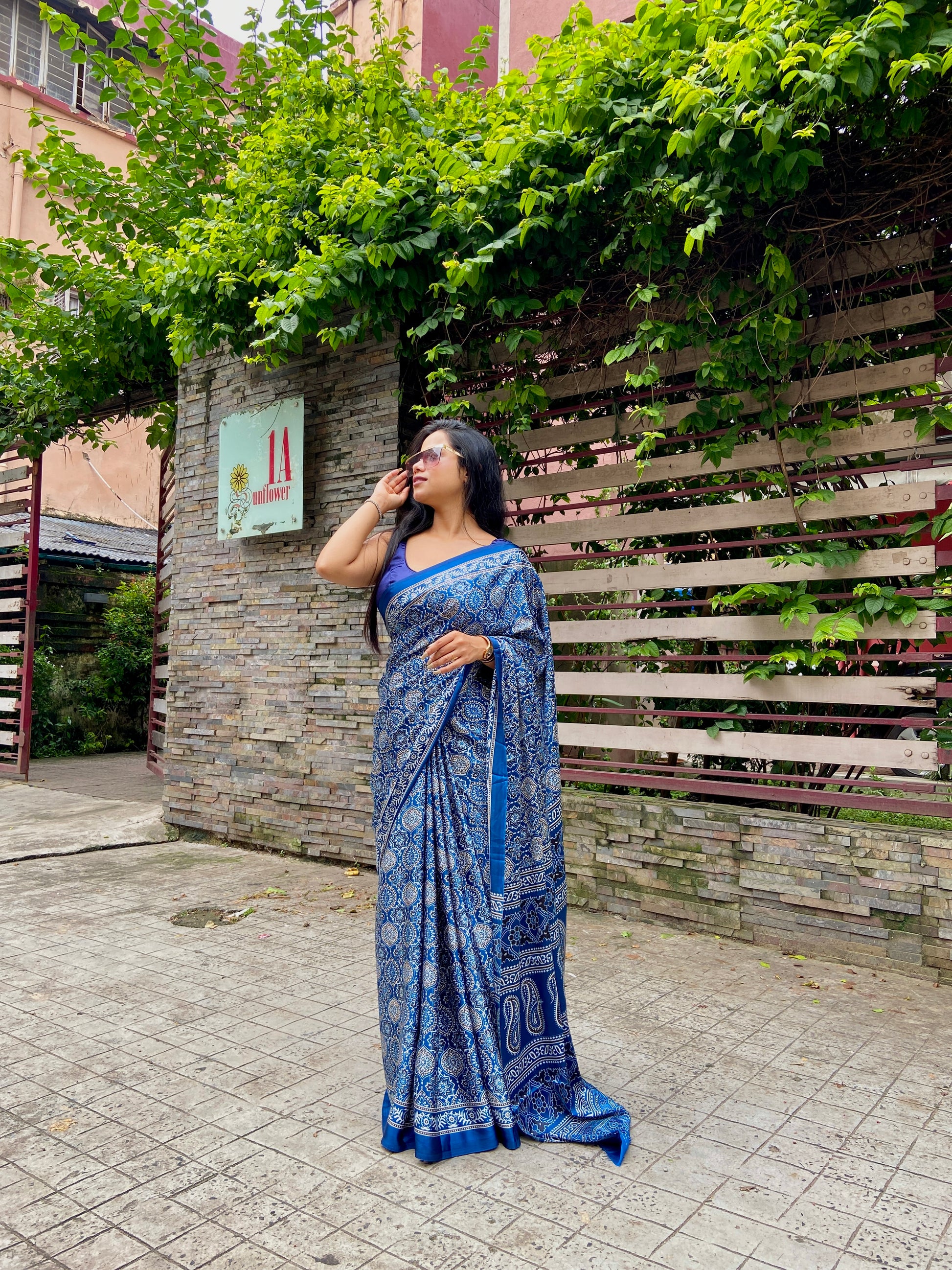 Indigo ajrakh saree