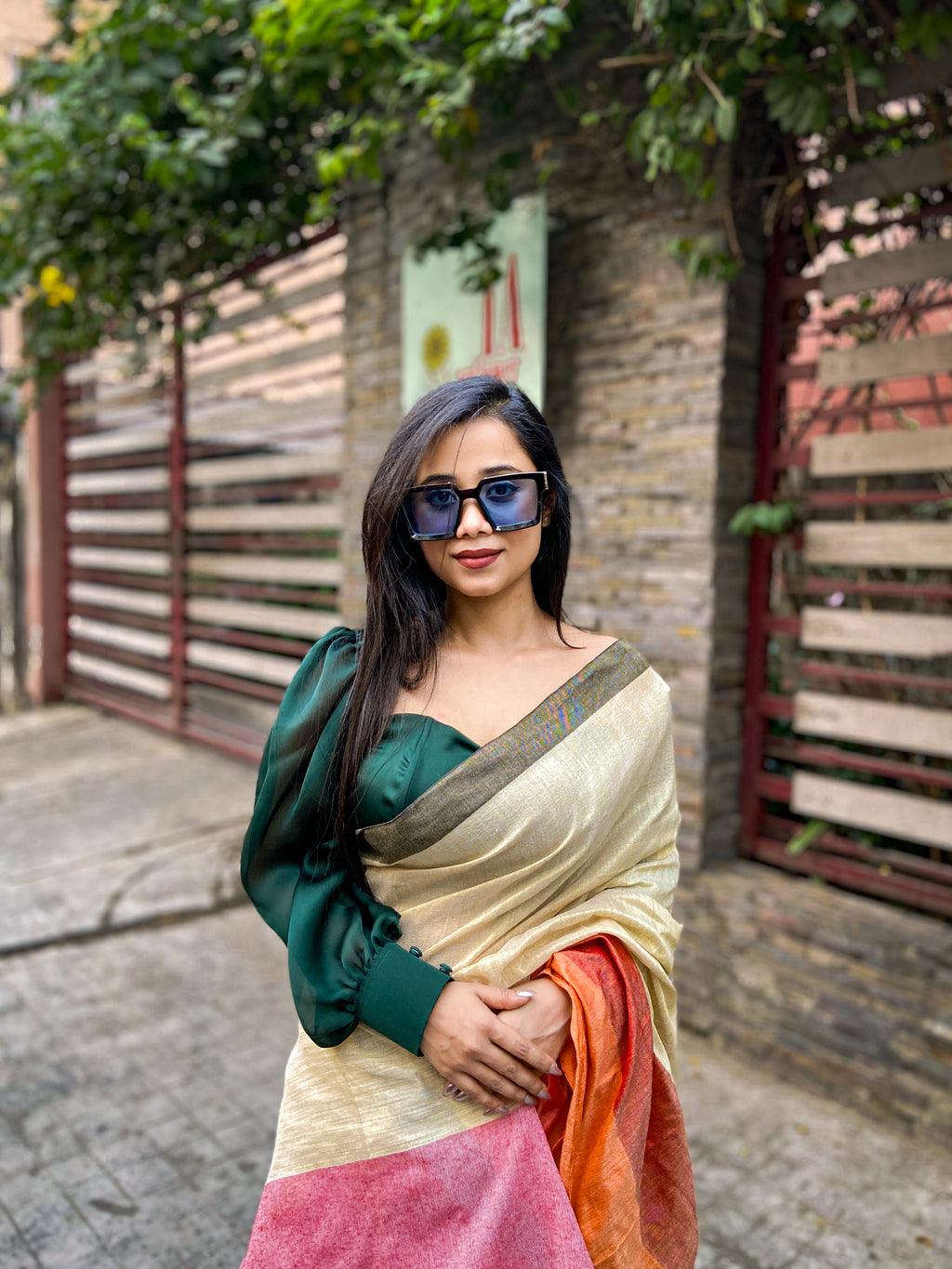 Tricolour Cotton Blend Saree