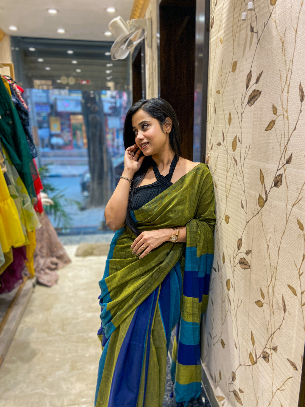 Elegant khadi cotton saree with tassel pallu