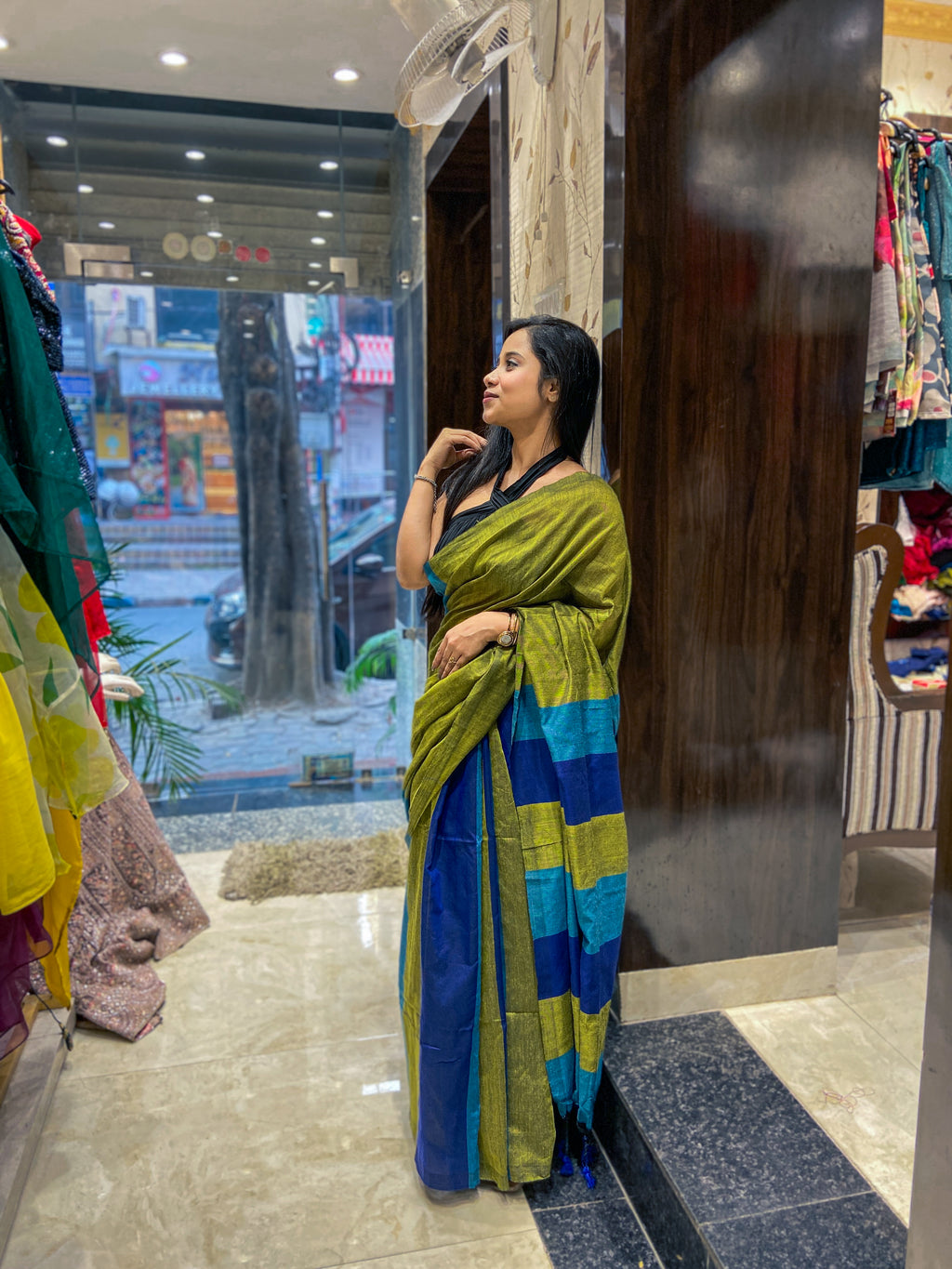 Elegant khadi cotton saree with tassel pallu