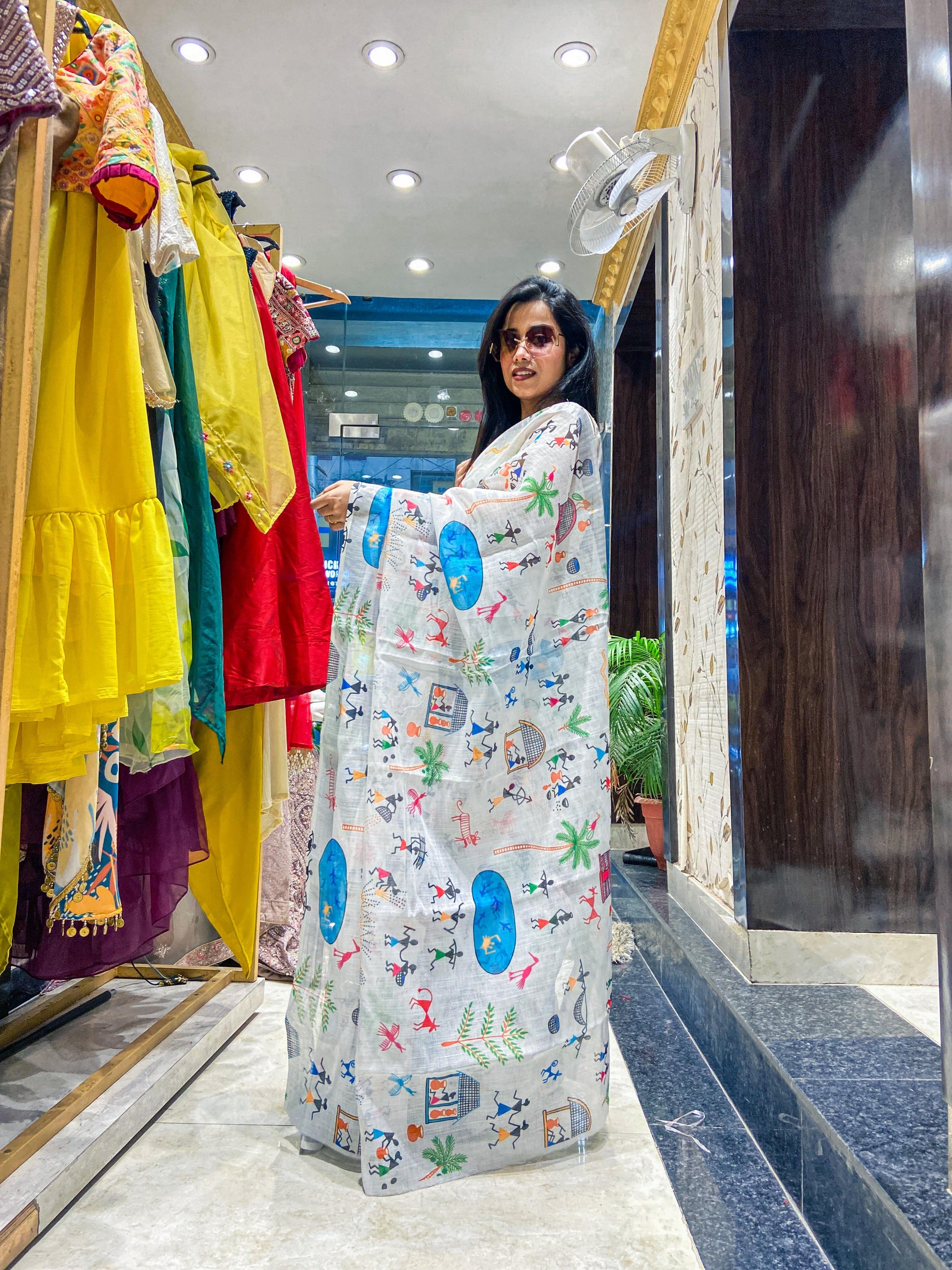 Exclusive Daily-Wear Digital Printed Linen Cotton Saree