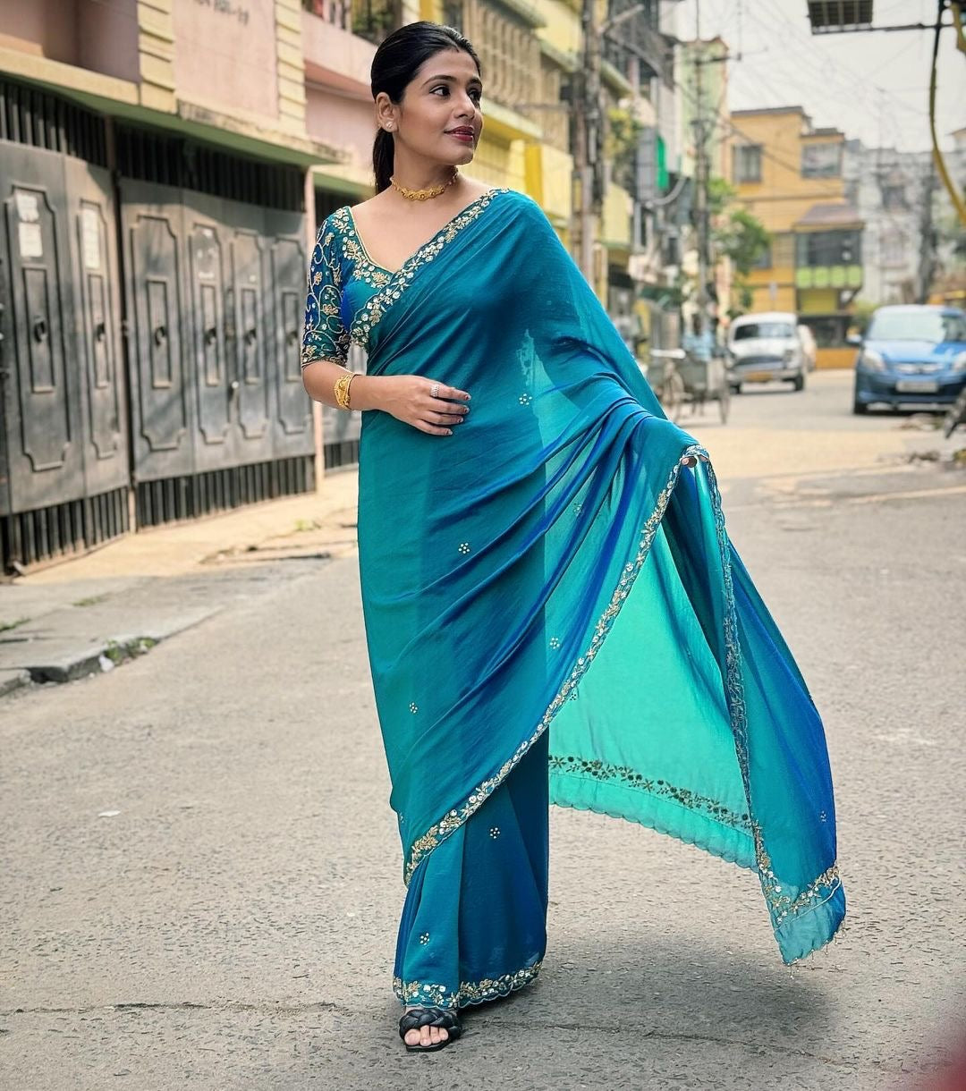 Dual Tone Peacock Saree