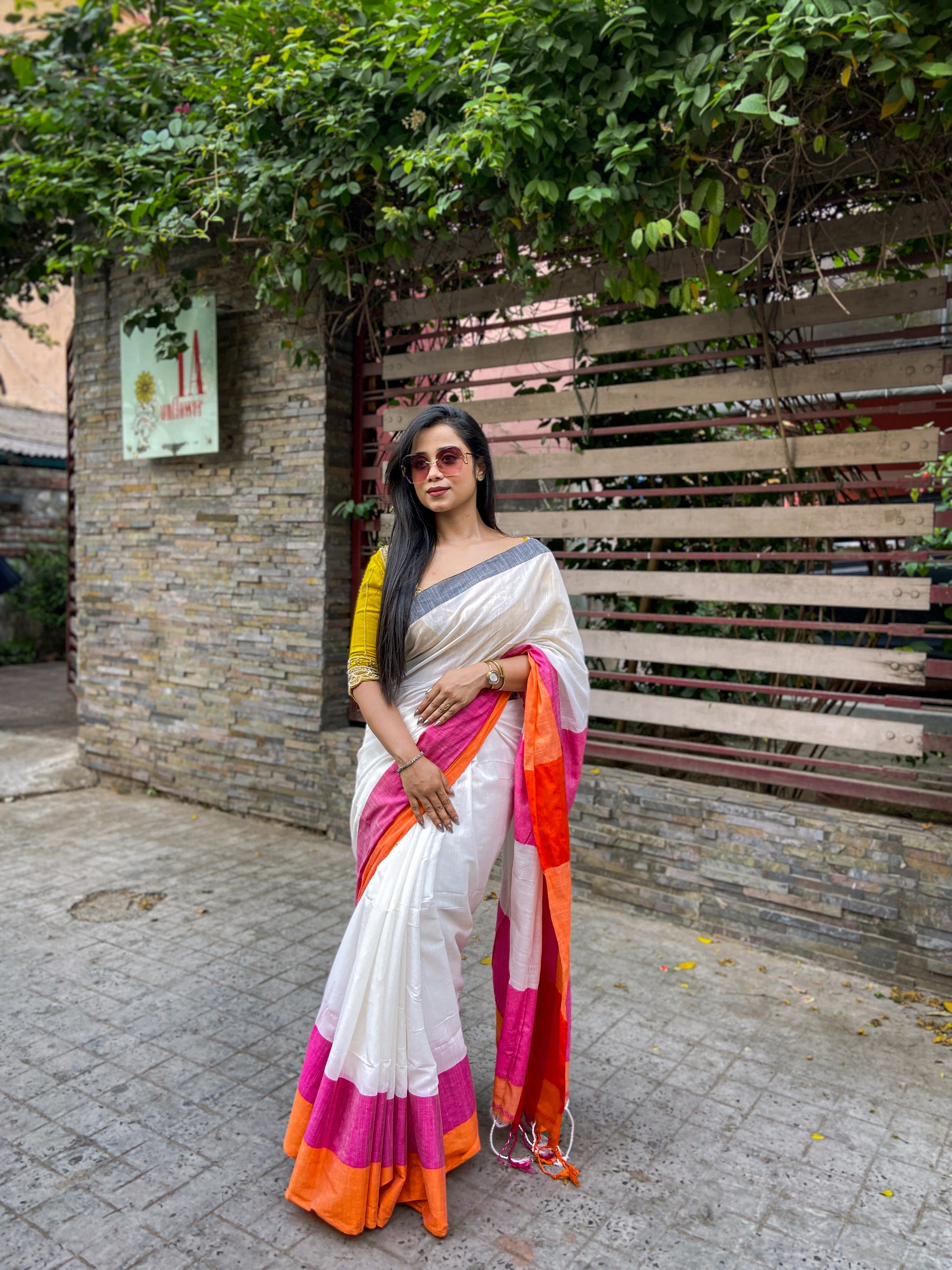 Tricolor Cotton Blend Sarees