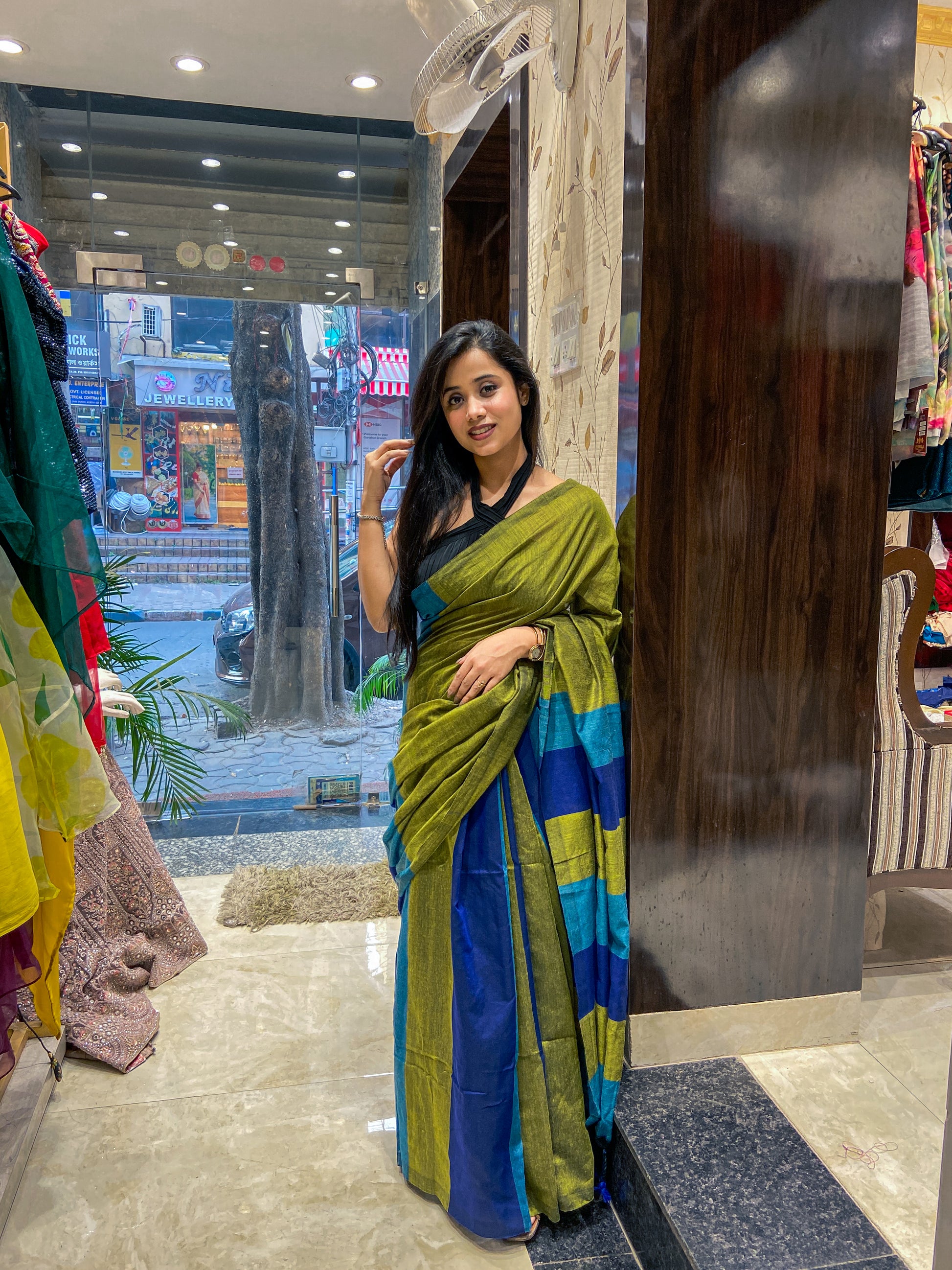 Elegant khadi cotton saree with tassel pallu