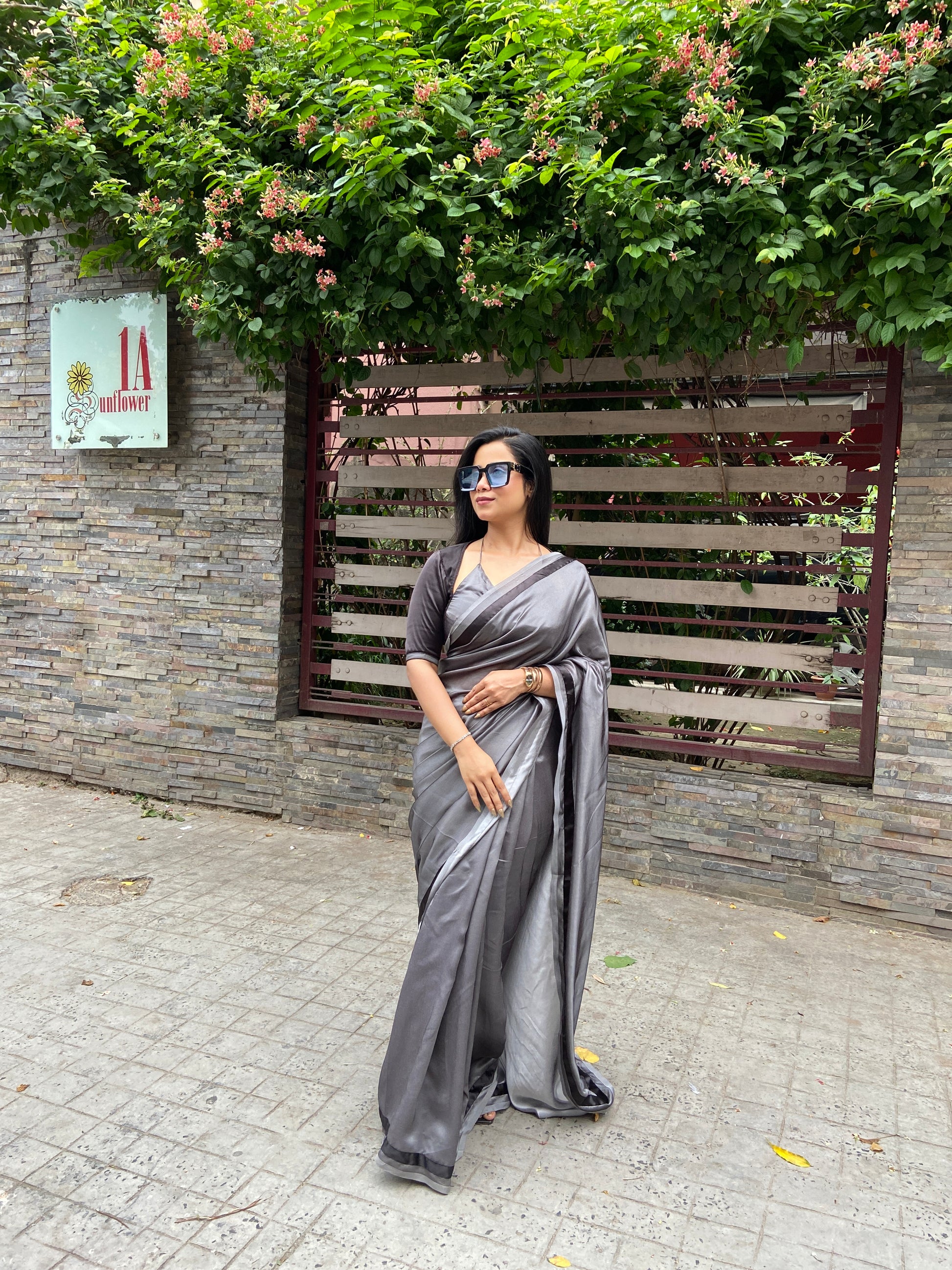 Exclusive bi-color saree with designer madhubala blouse