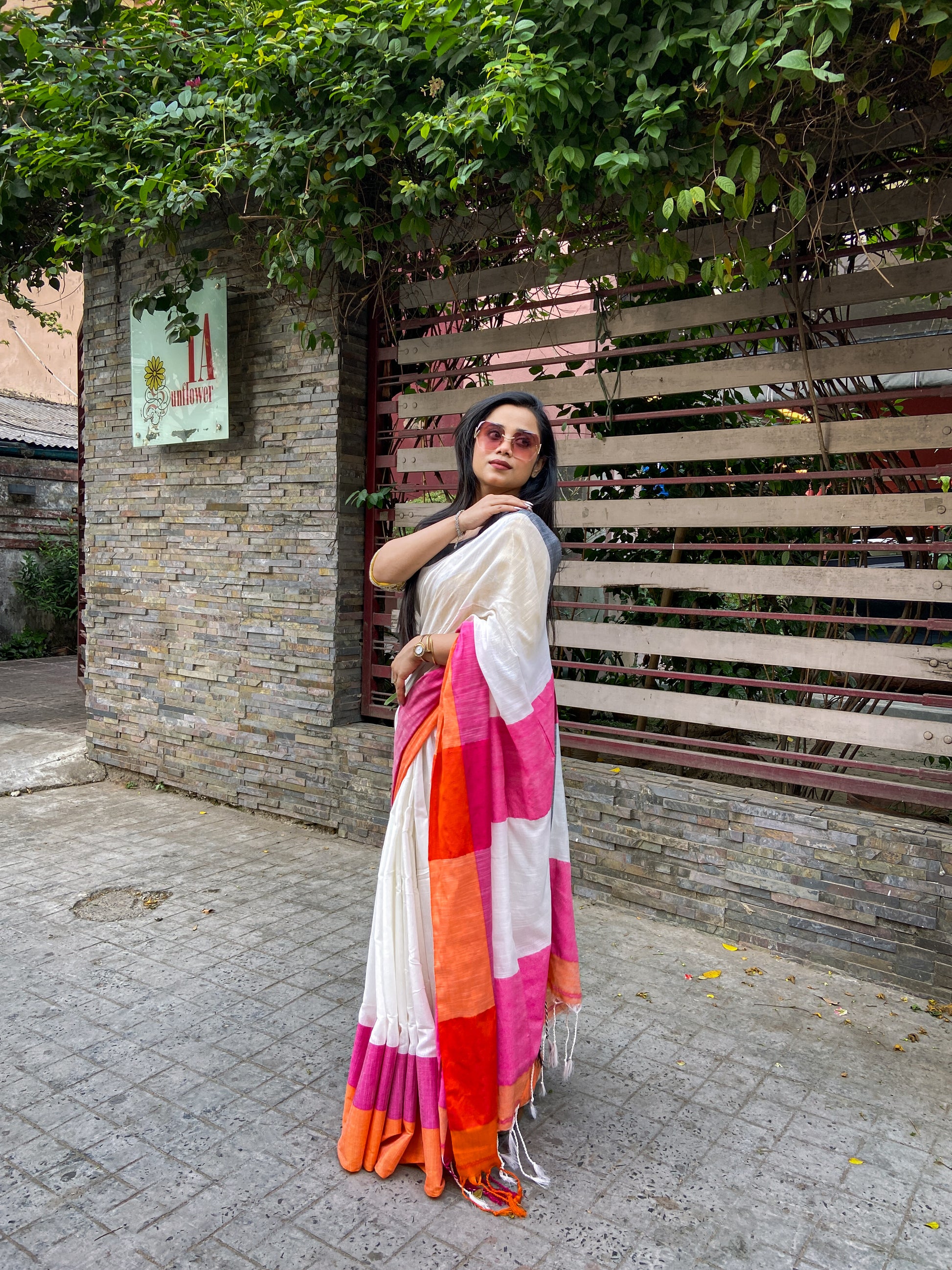 Tricolor Cotton Blend Sarees