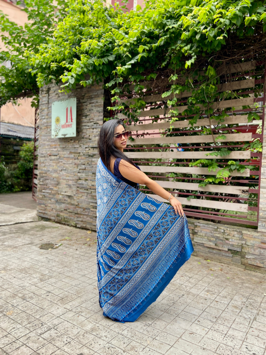 Indigo ajrakh saree