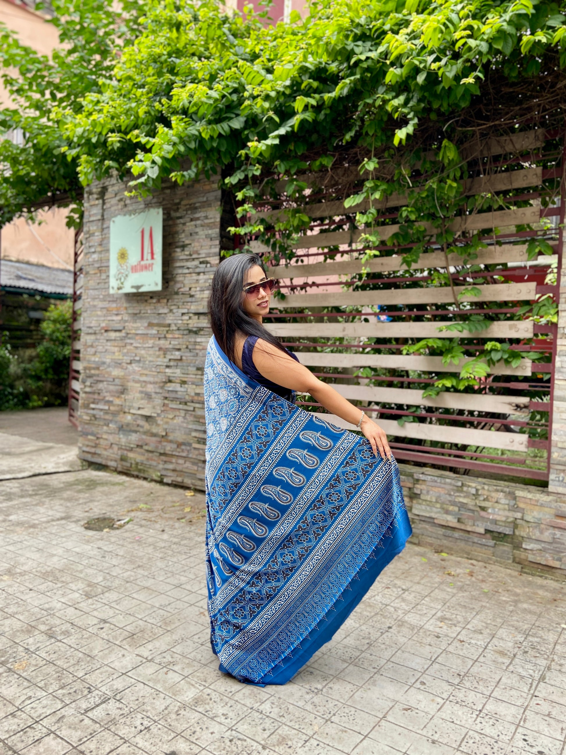 Indigo ajrakh saree