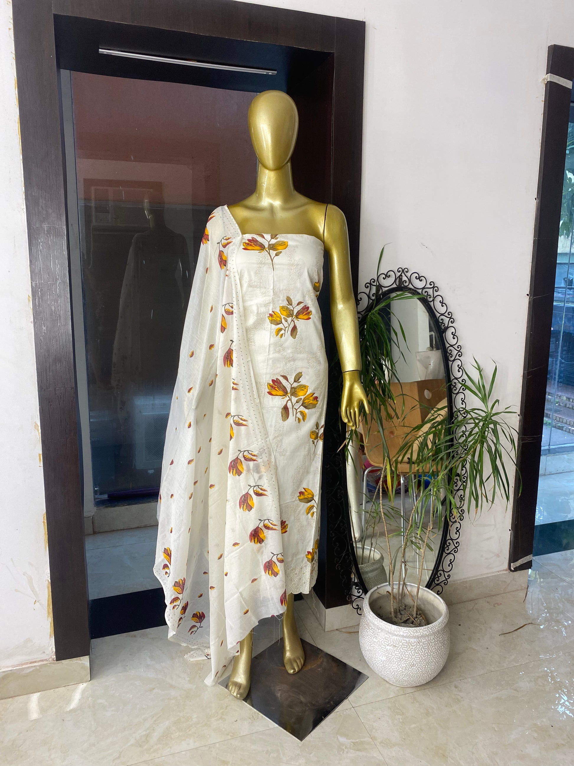 Floral cotton 3 piece unstitched suit set
