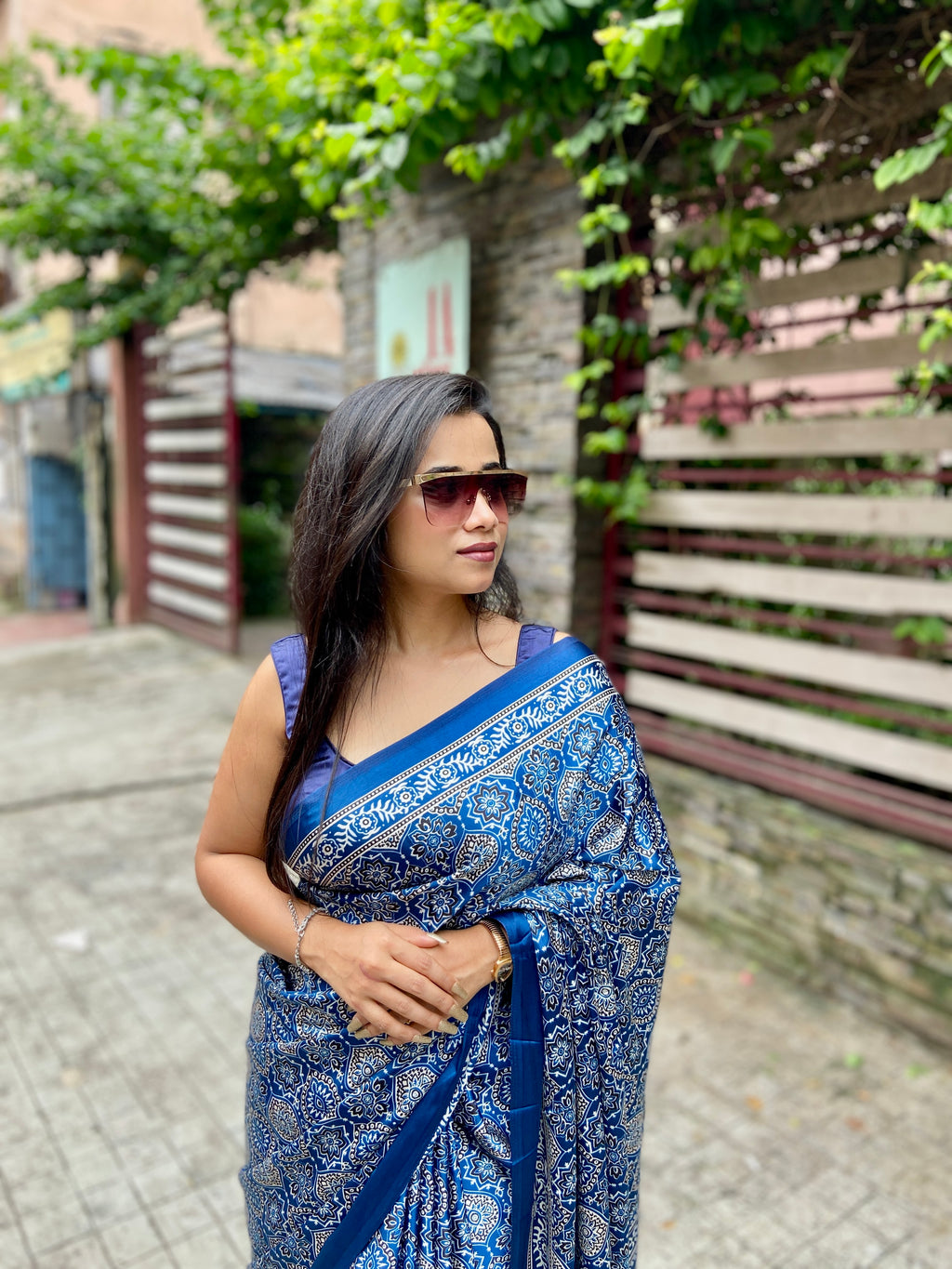Indigo ajrakh saree
