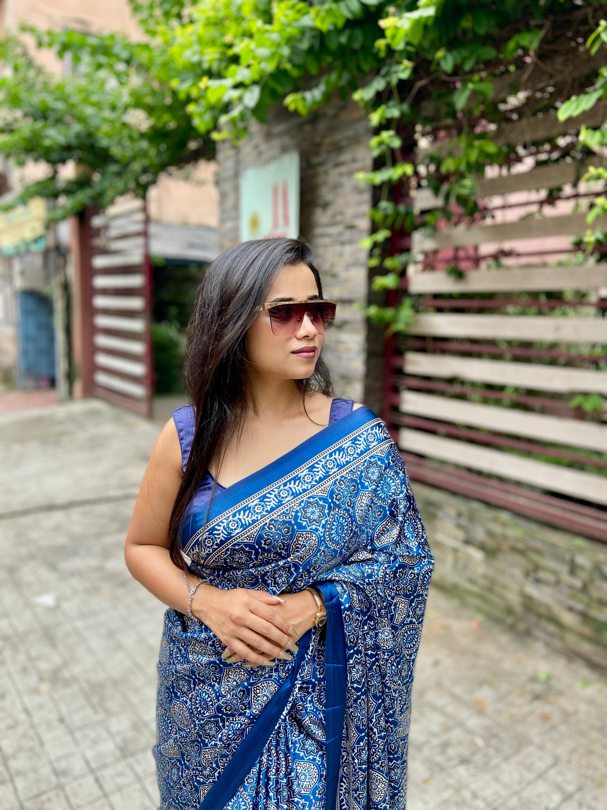 Indigo ajrakh saree