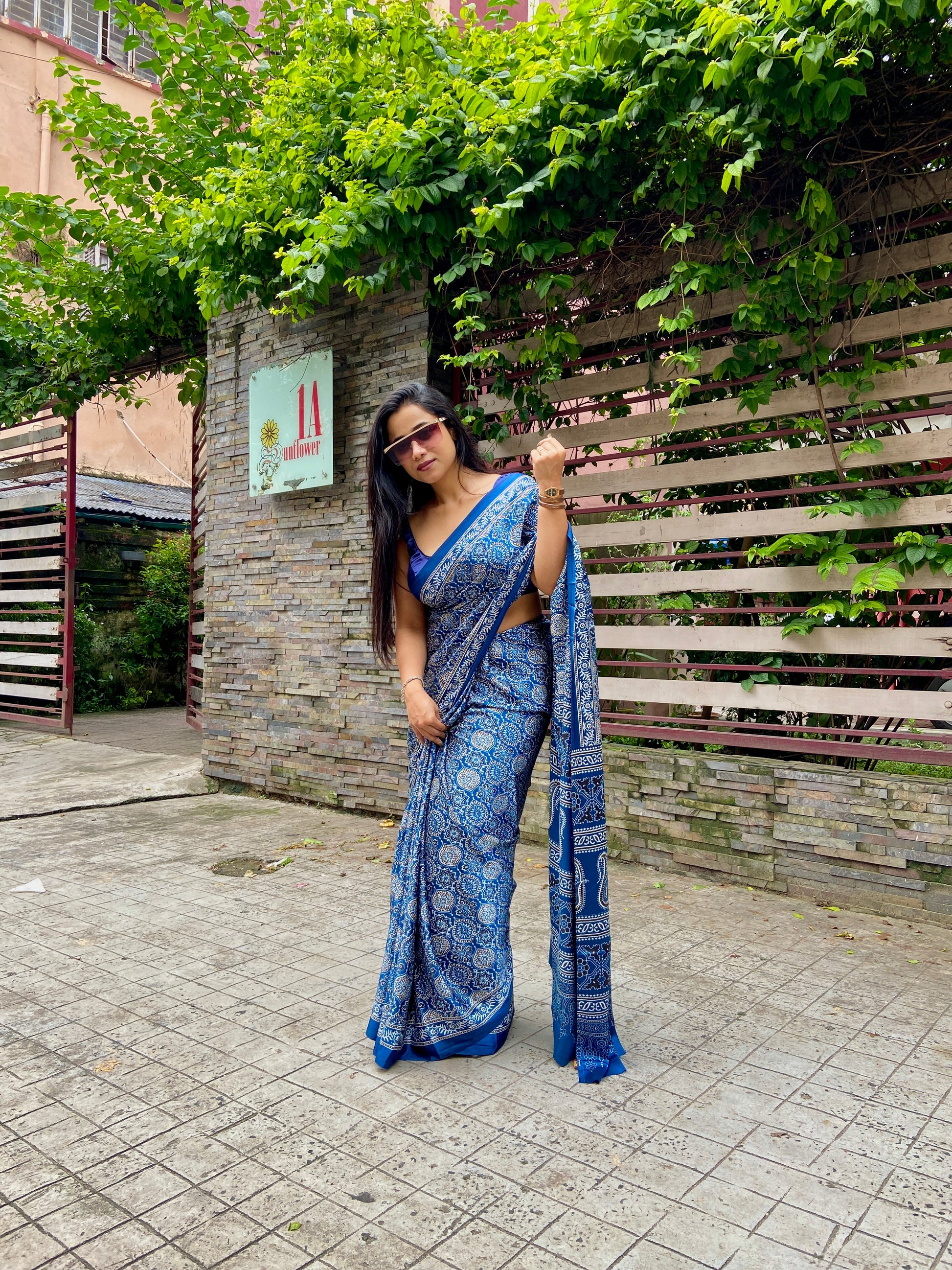 Indigo ajrakh saree