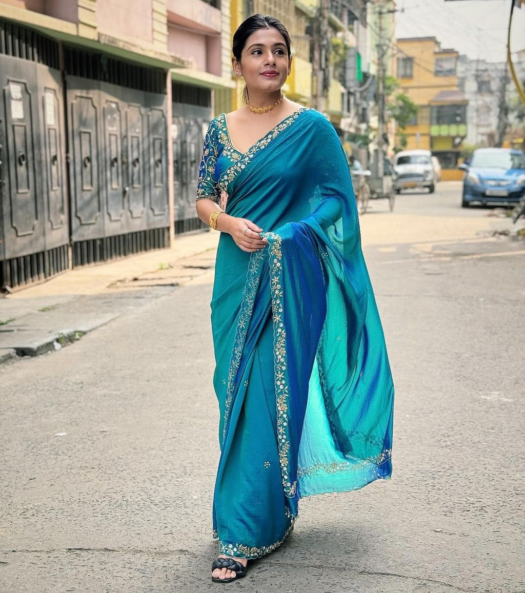 Dual Tone Peacock Saree