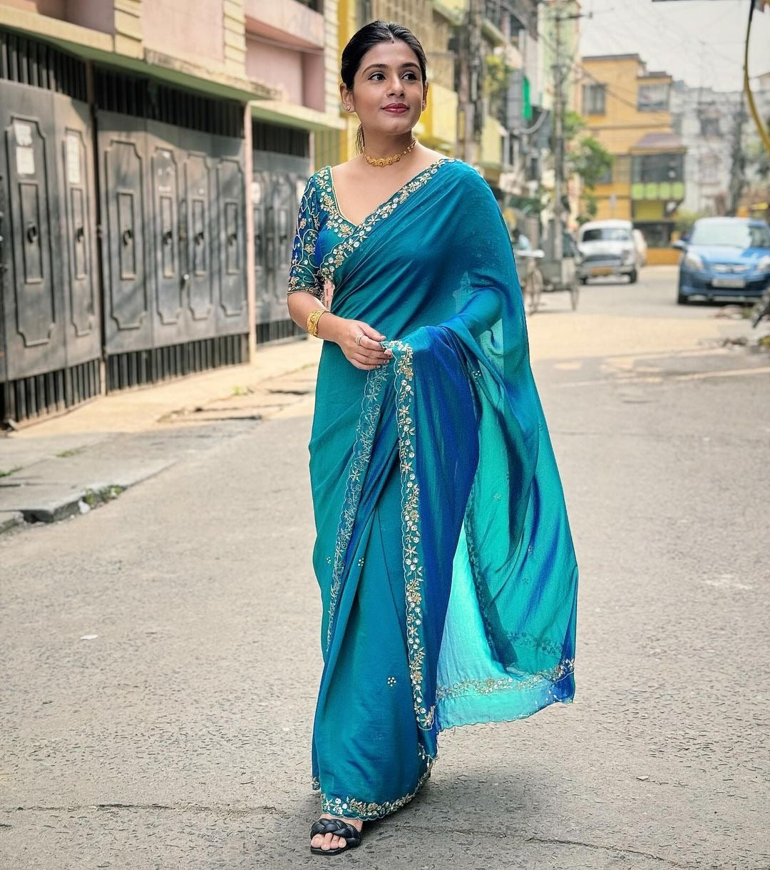 Dual Tone Peacock Saree