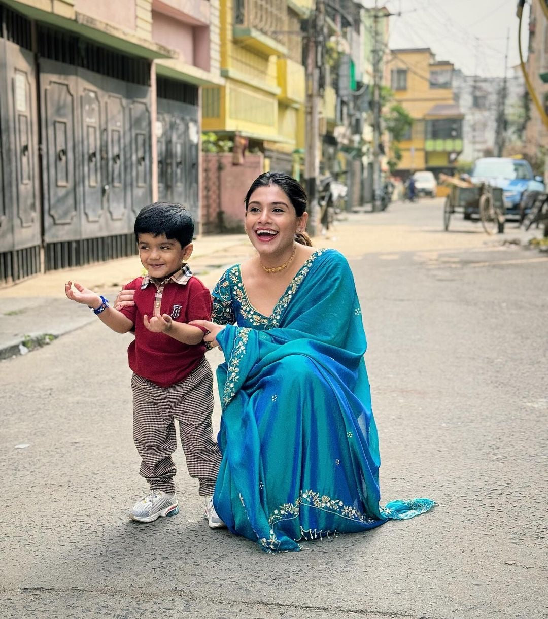 Dual Tone Peacock Saree