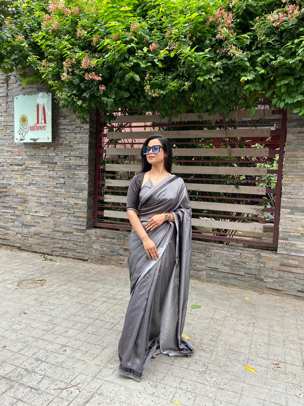 Exclusive bi-color saree with designer madhubala blouse