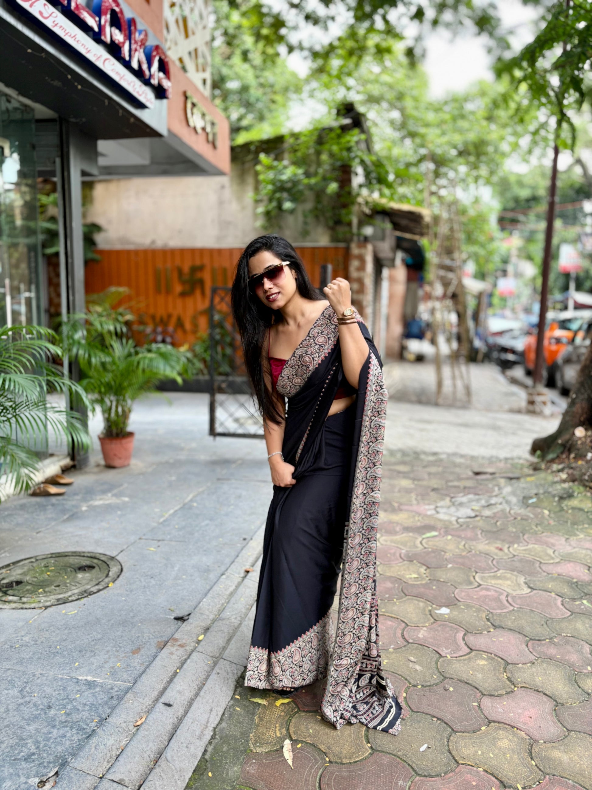 Ajrakh kolka saree