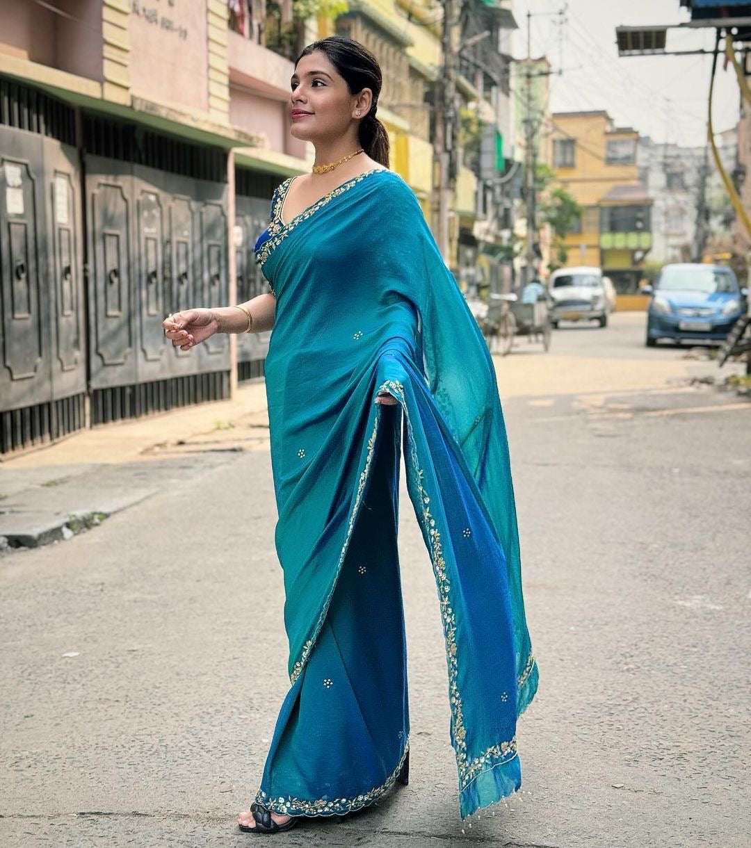 Dual Tone Peacock Saree