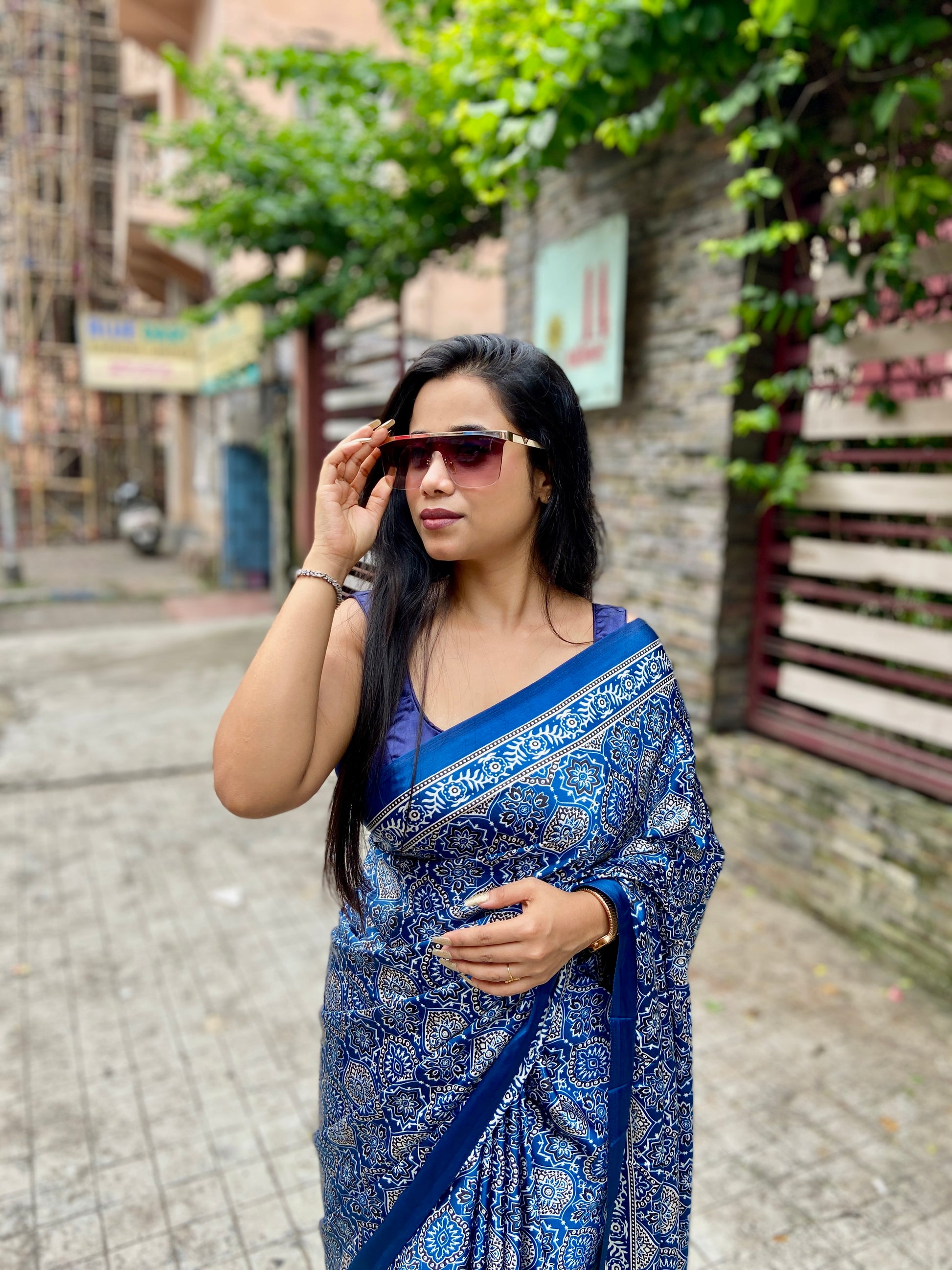 Indigo ajrakh saree