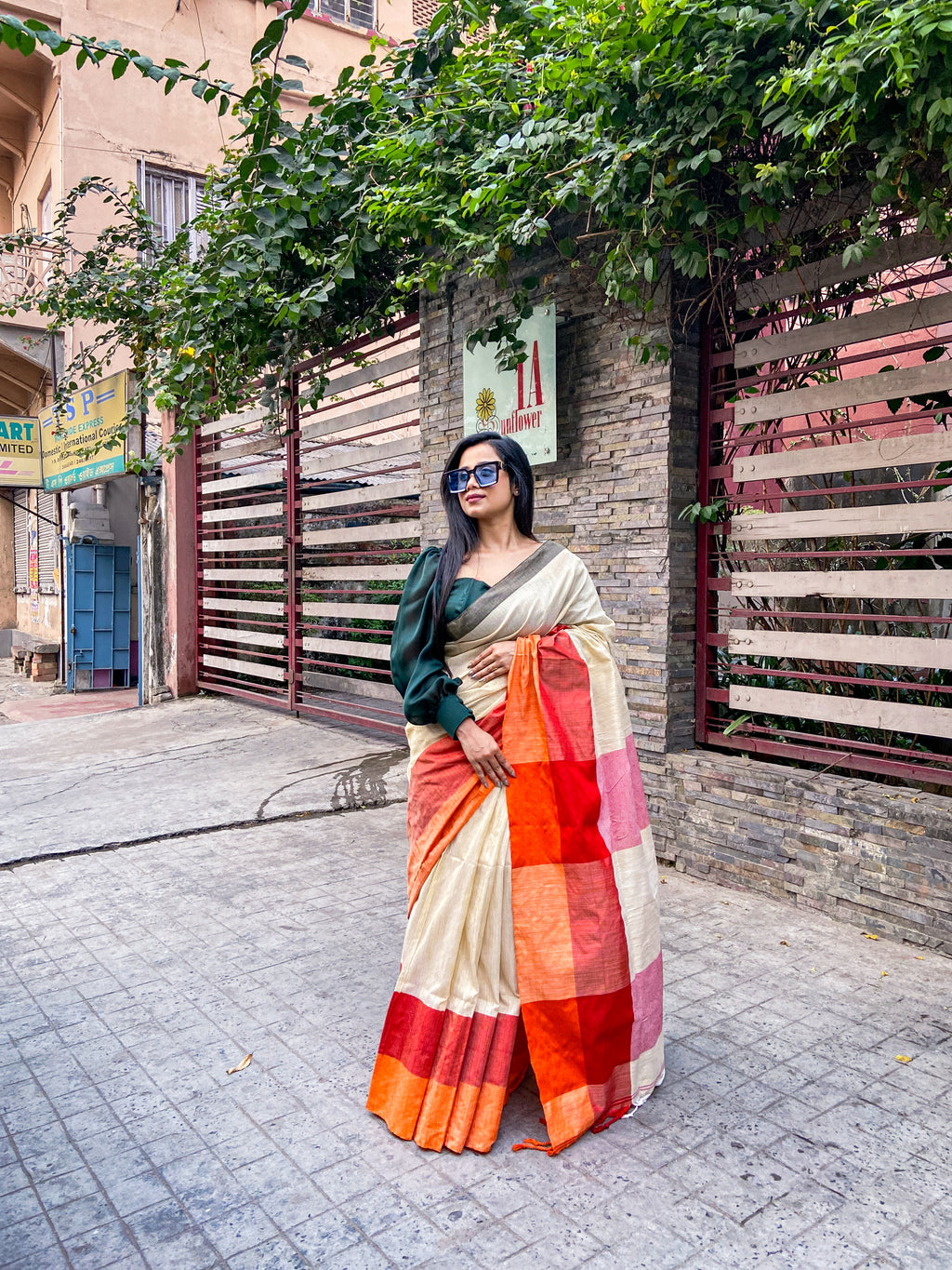 Tricolour Cotton Blend Saree