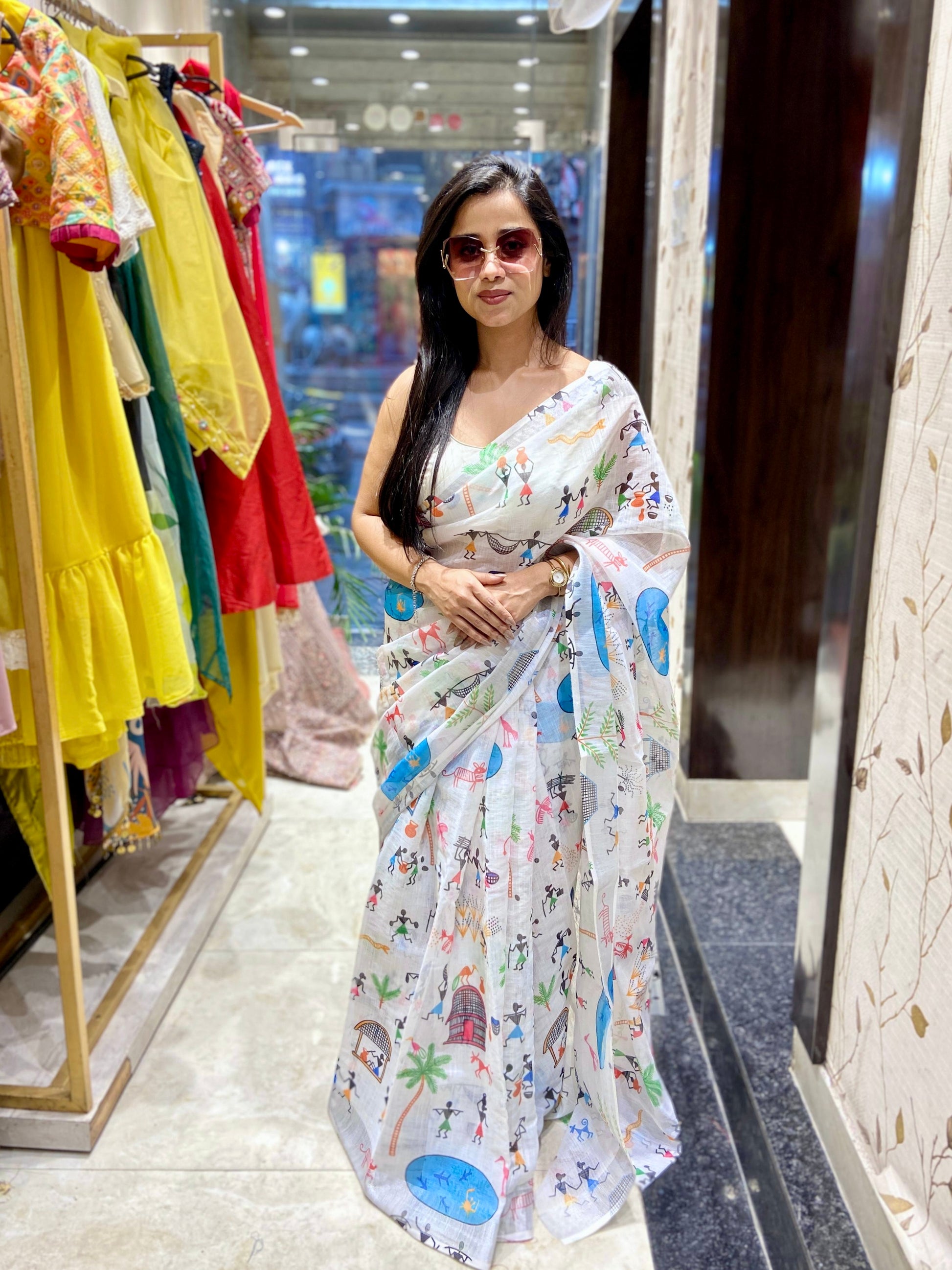 Exclusive Daily-Wear Digital Printed Linen Cotton Saree