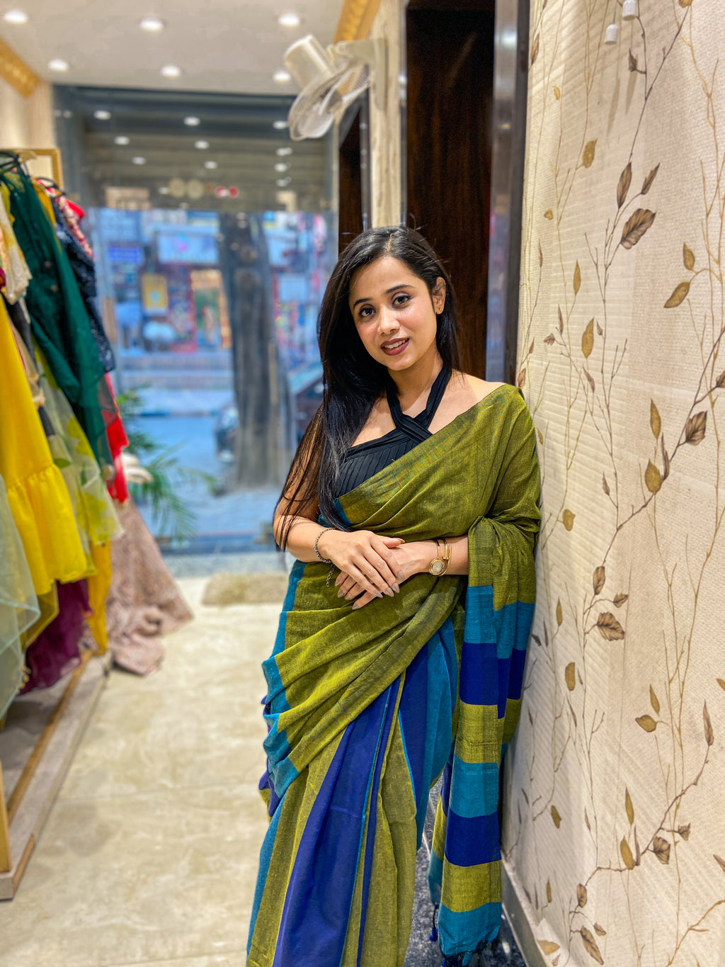 Elegant khadi cotton saree with tassel pallu