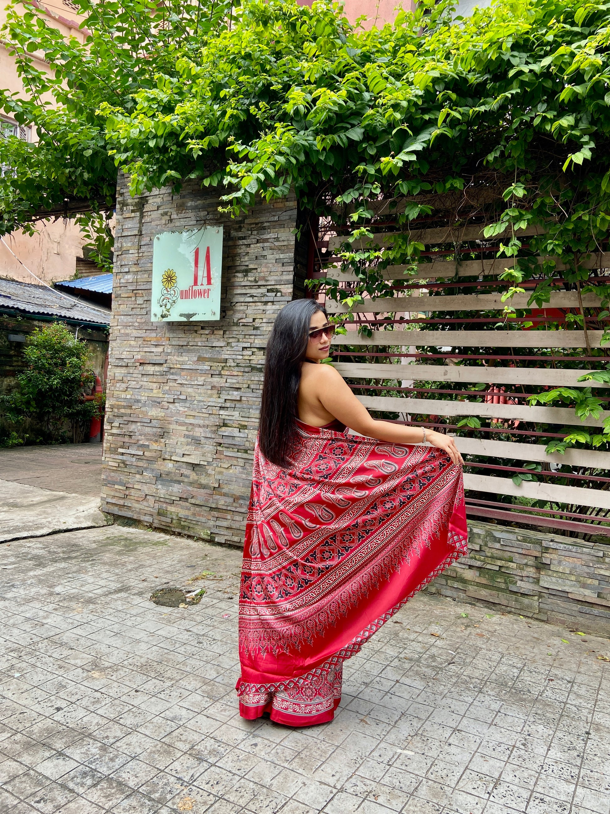 Maroon ajrakh saree