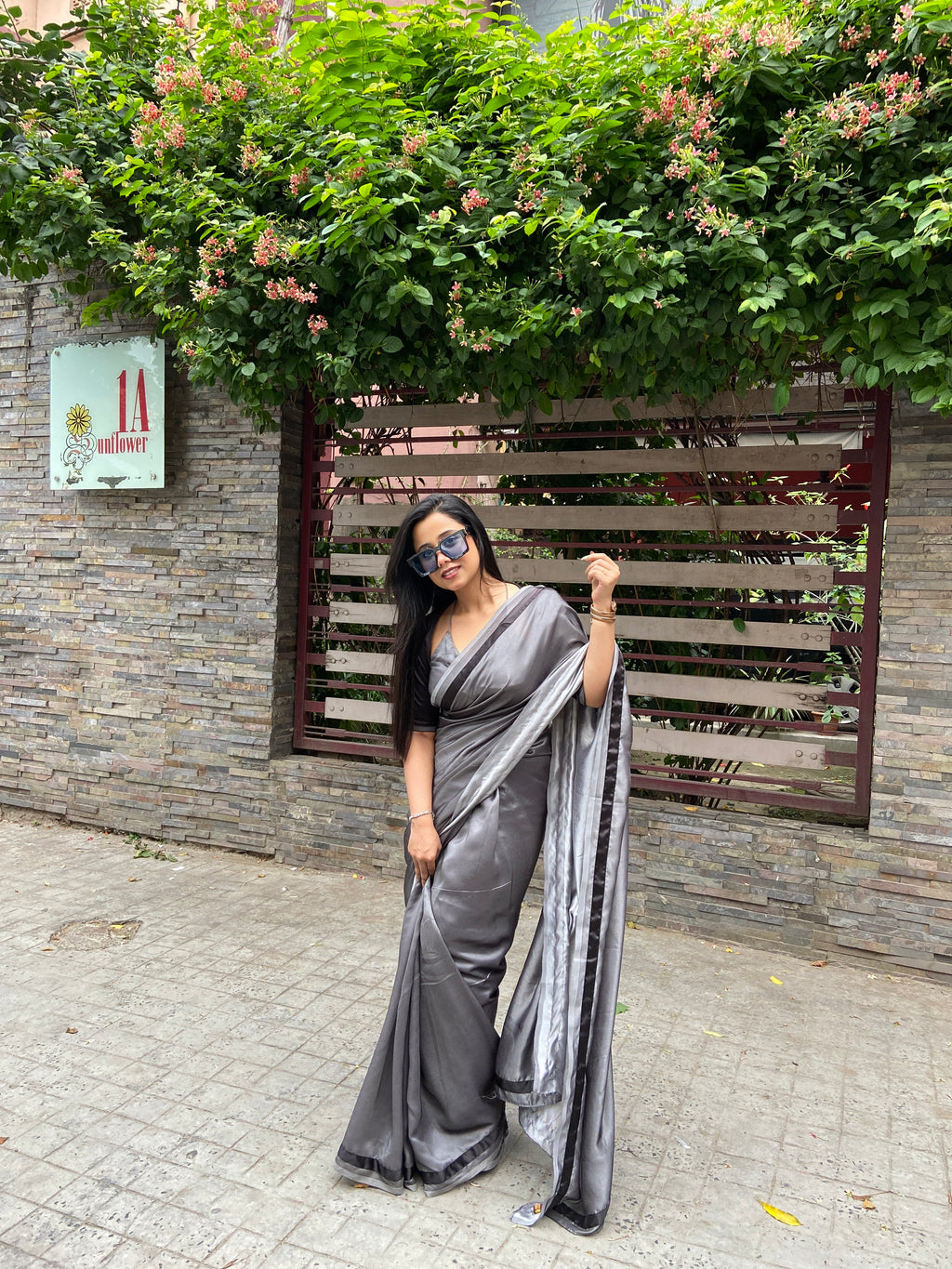 Exclusive bi-color saree with designer madhubala blouse