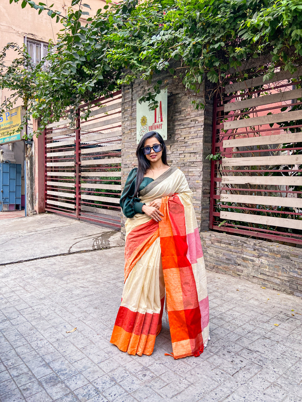 Tricolour Cotton Blend Saree