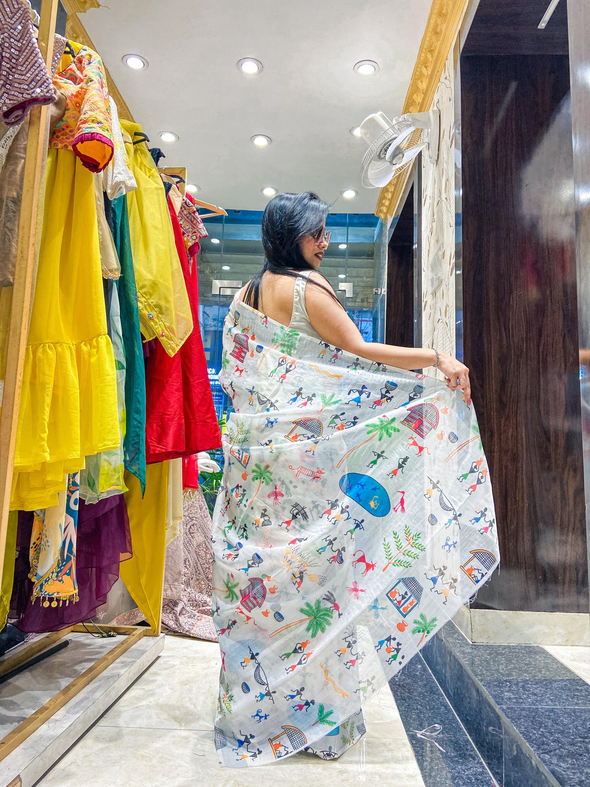 Exclusive Daily-Wear Digital Printed Linen Cotton Saree