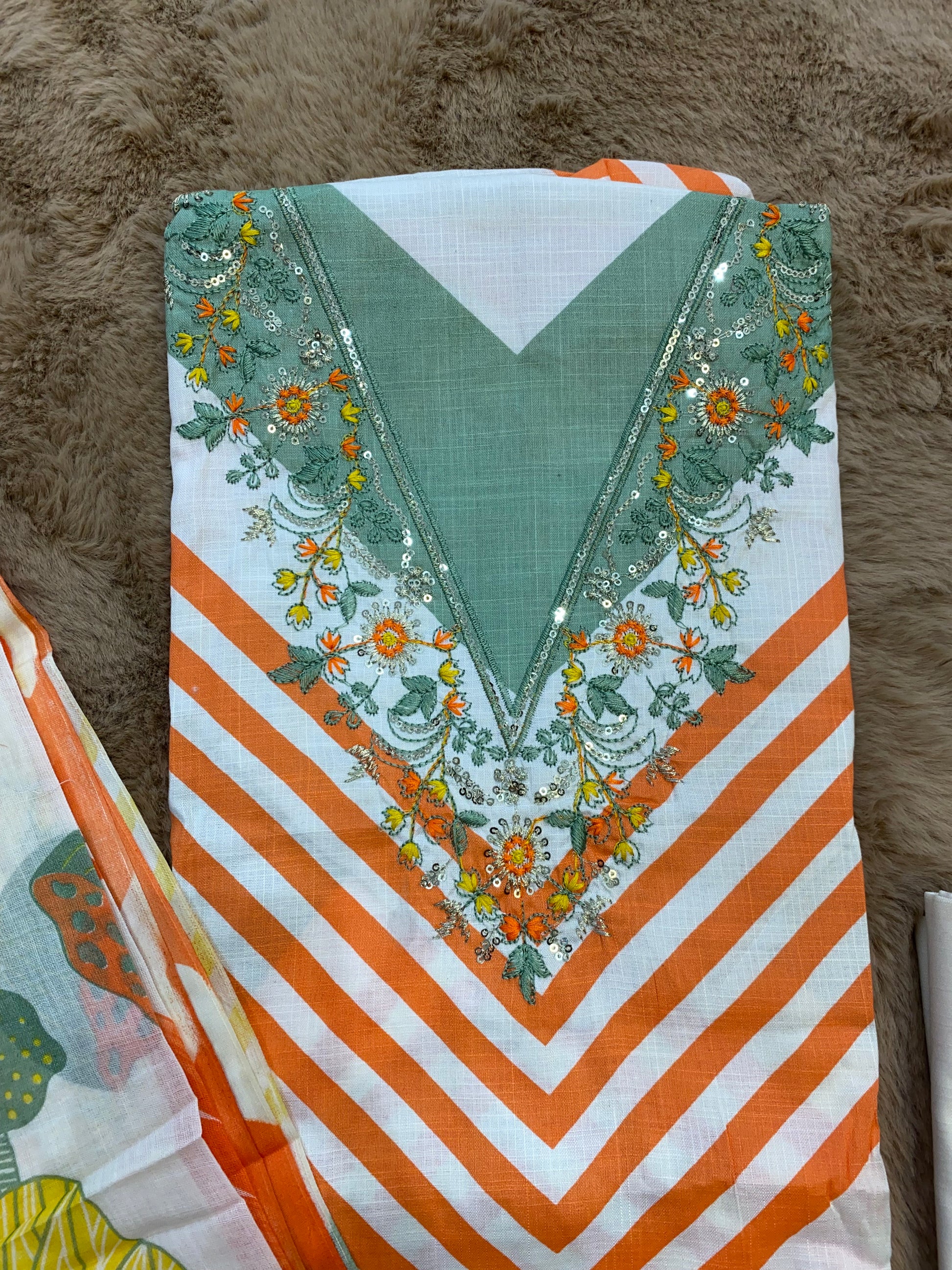 V-neck cotton unstitched suit set