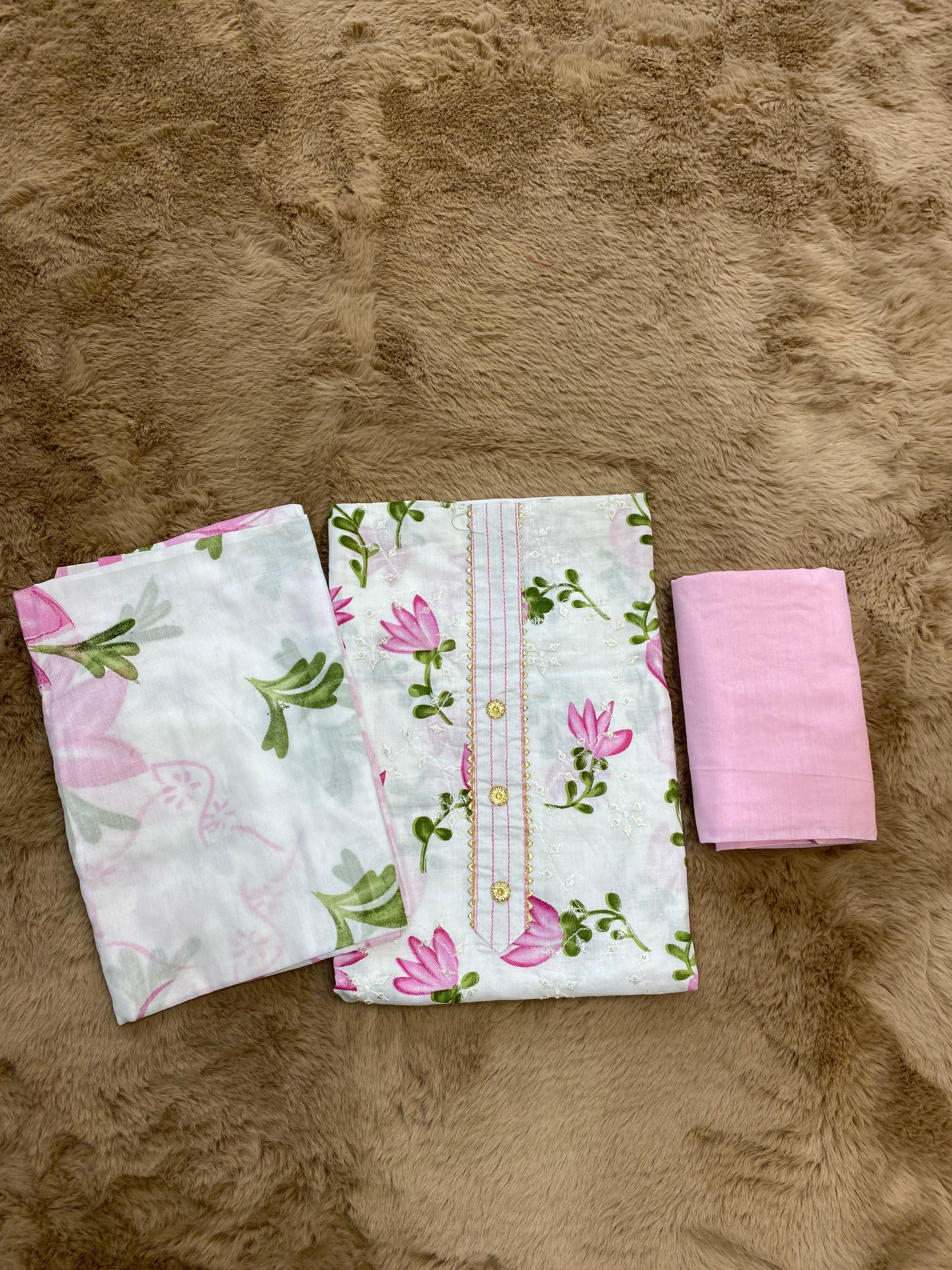Pink blossom unstitched suit set