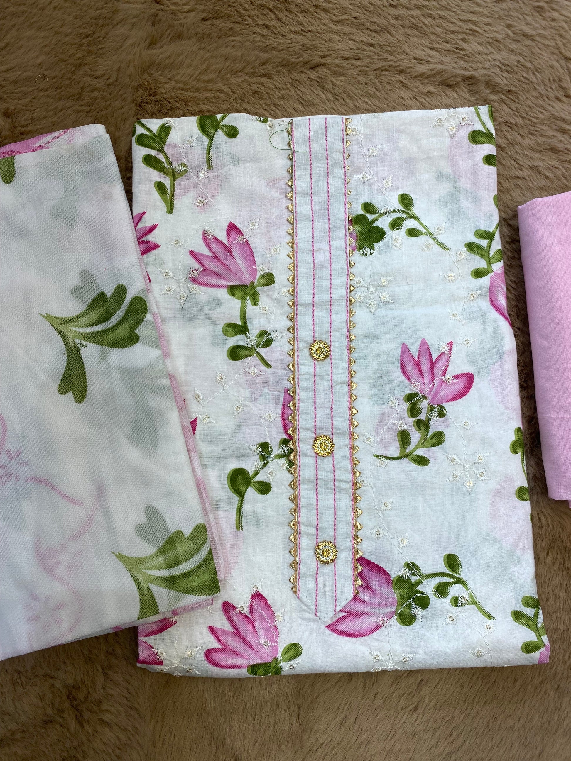 Pink blossom unstitched suit set