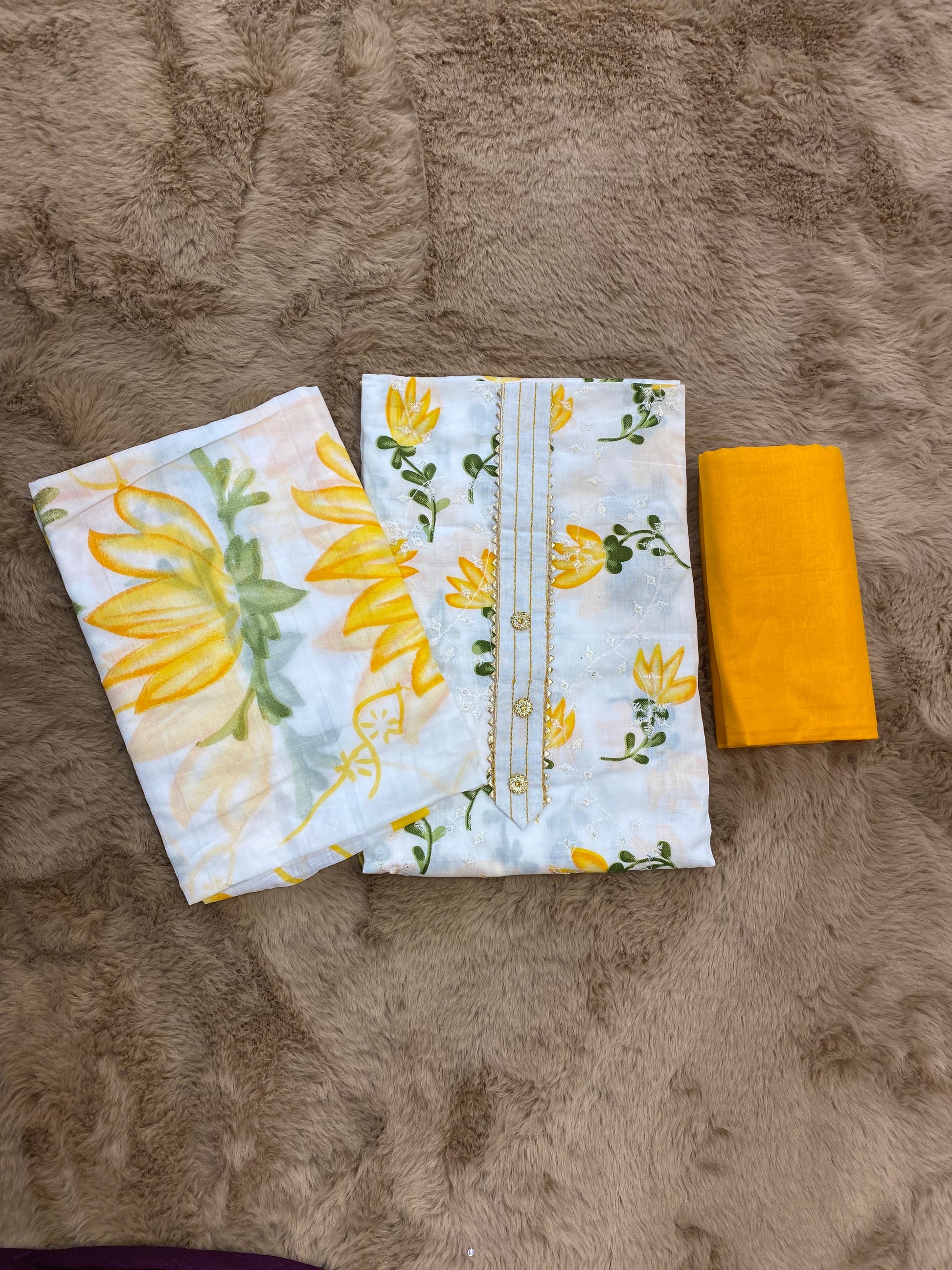 Yellow blossom unstitched suit set