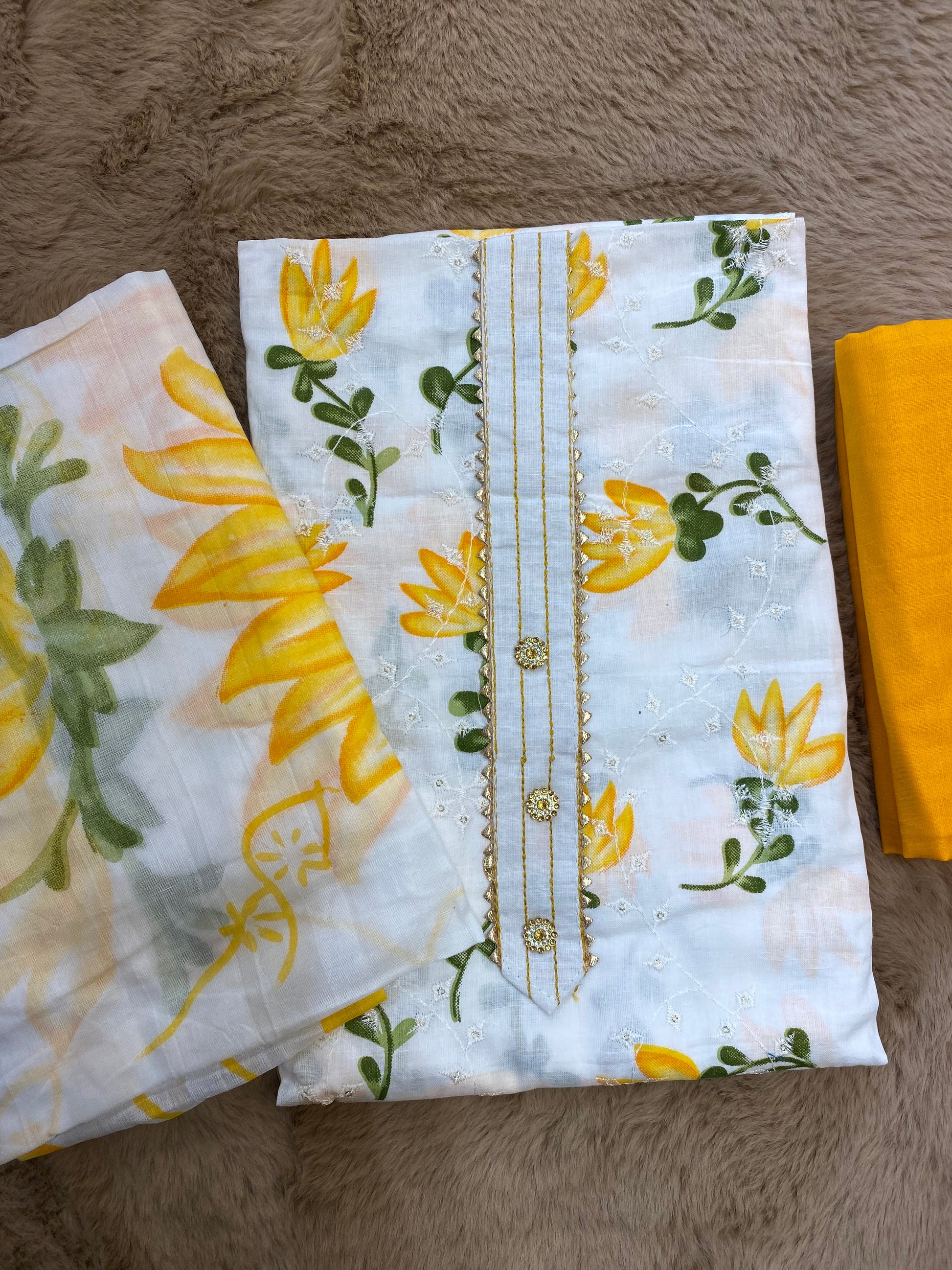 Yellow blossom unstitched suit set