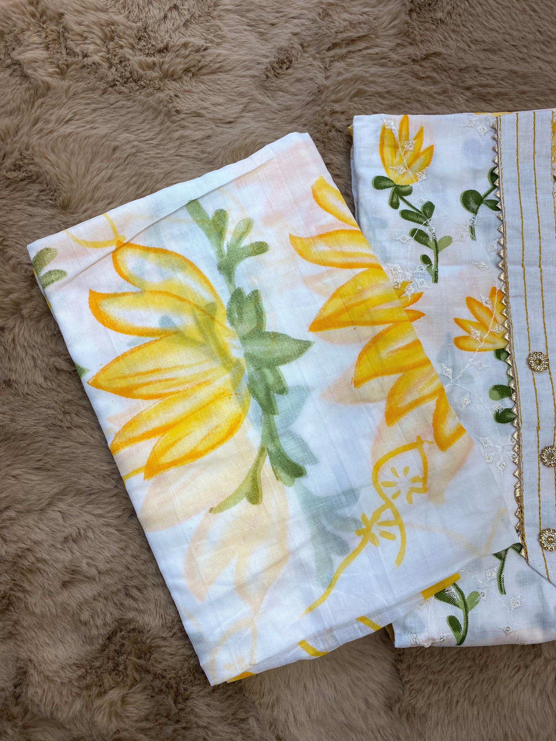 Yellow blossom unstitched suit set