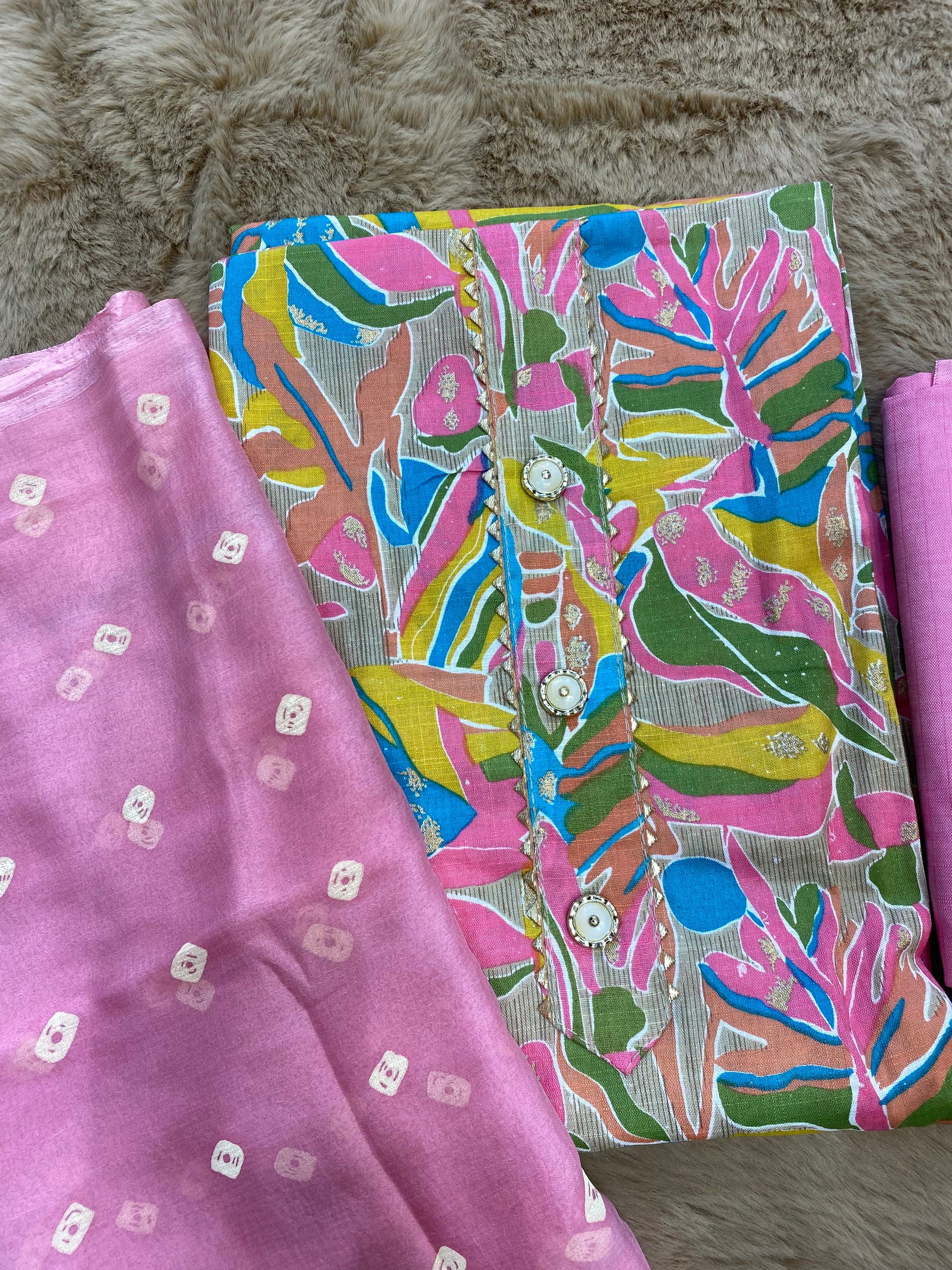 Pastel multicoloured unstitched suit set