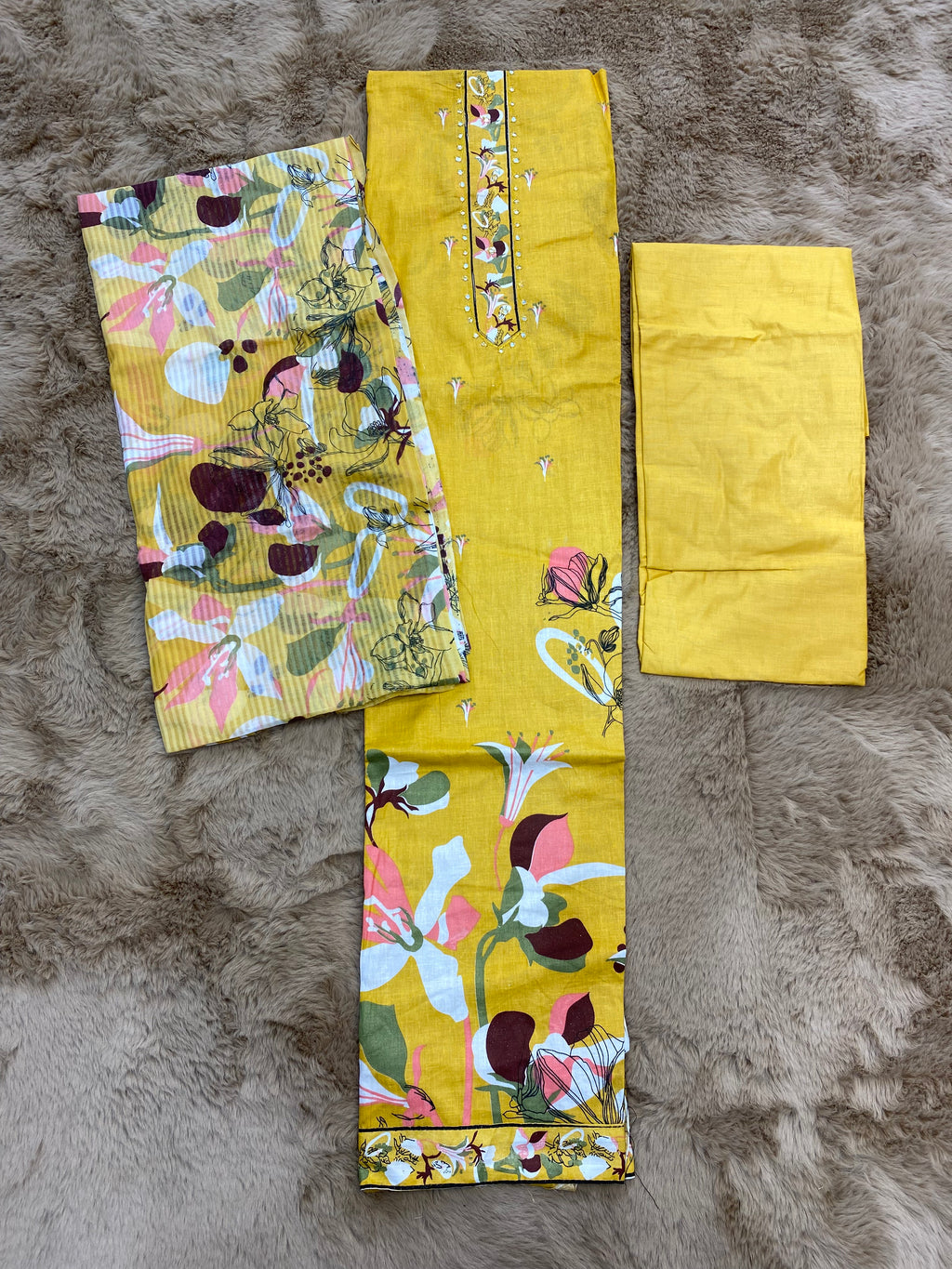 Basanti floral unstitched suit set