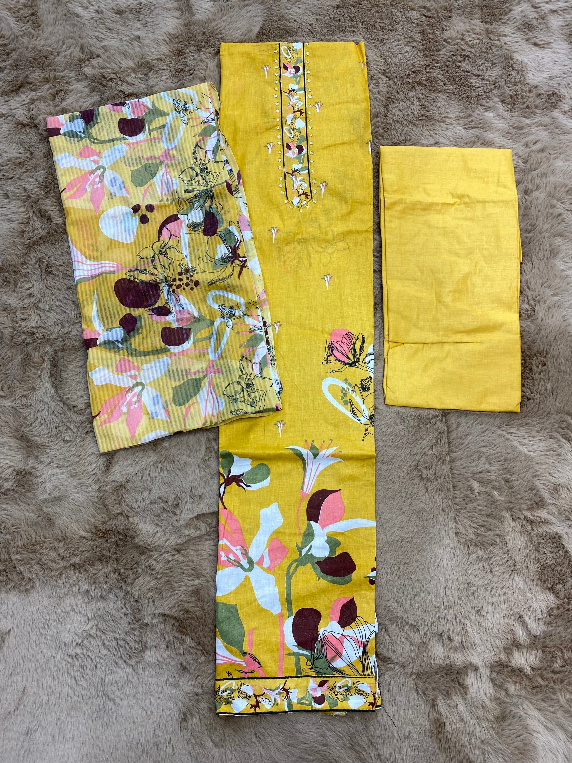 Basanti floral unstitched suit set