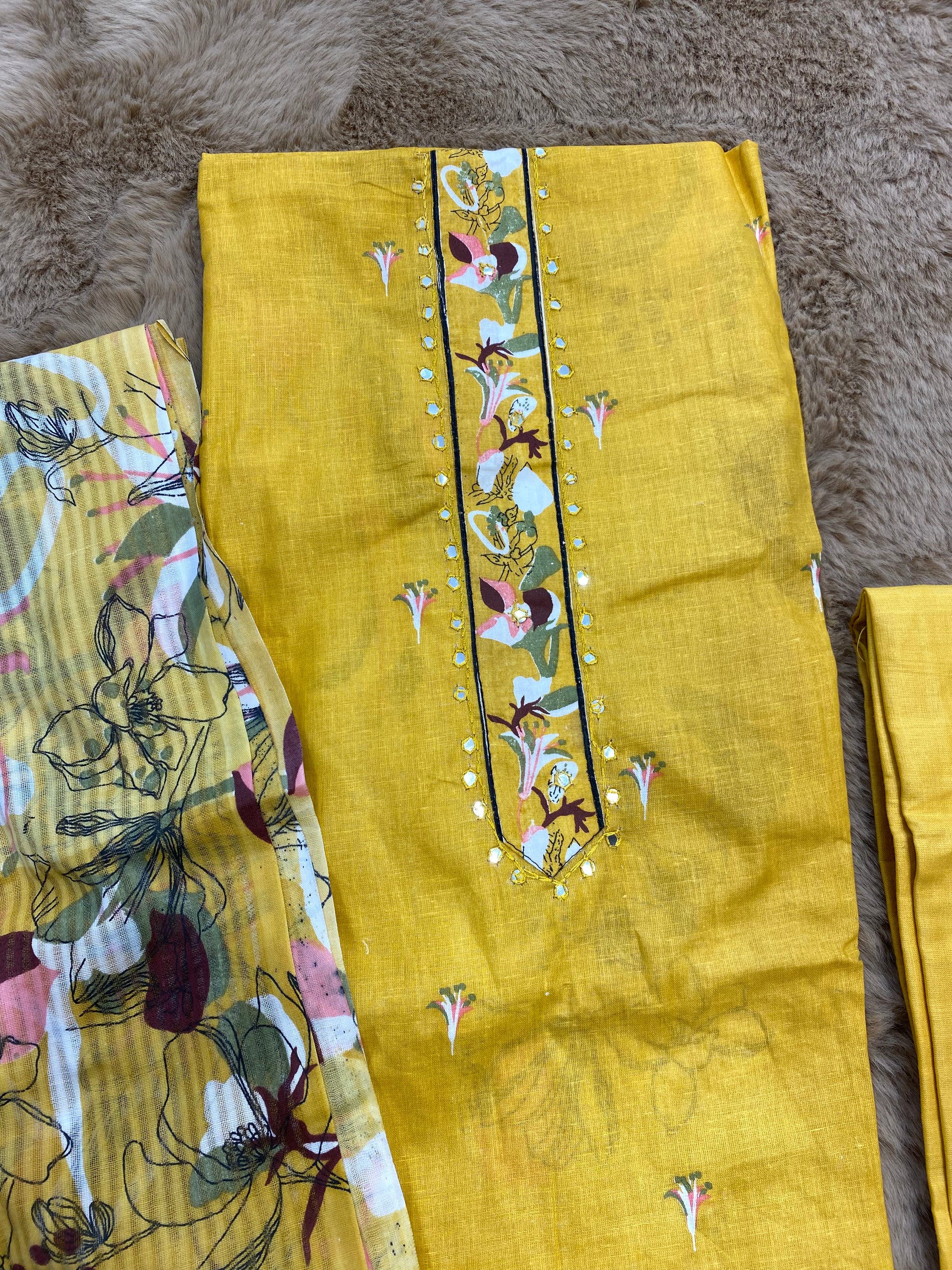 Basanti floral unstitched suit set