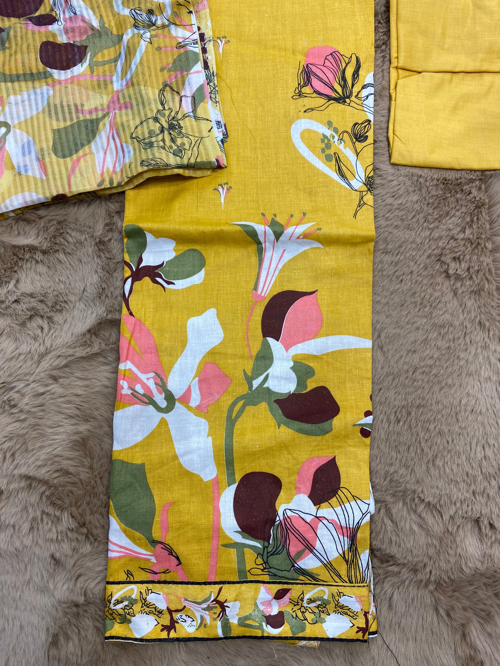 Basanti floral unstitched suit set