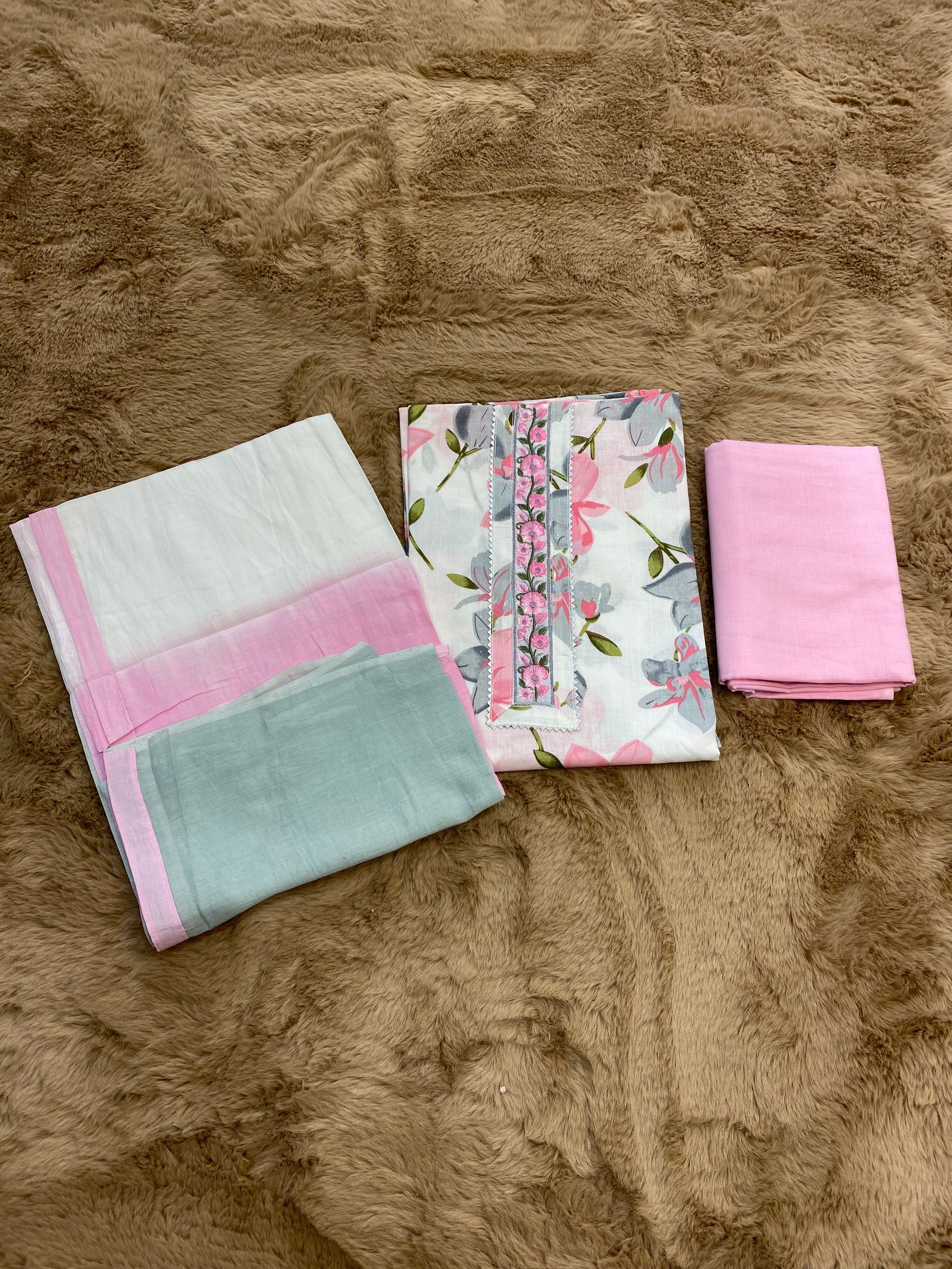Forest pink floral unstitched suit set
