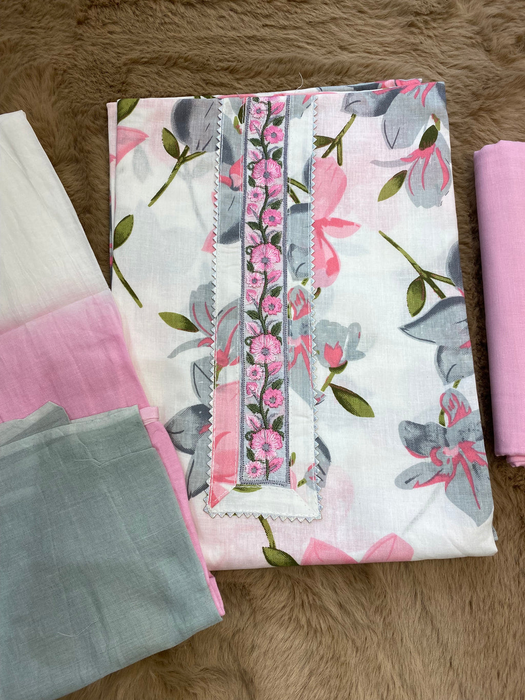 Forest pink floral unstitched suit set