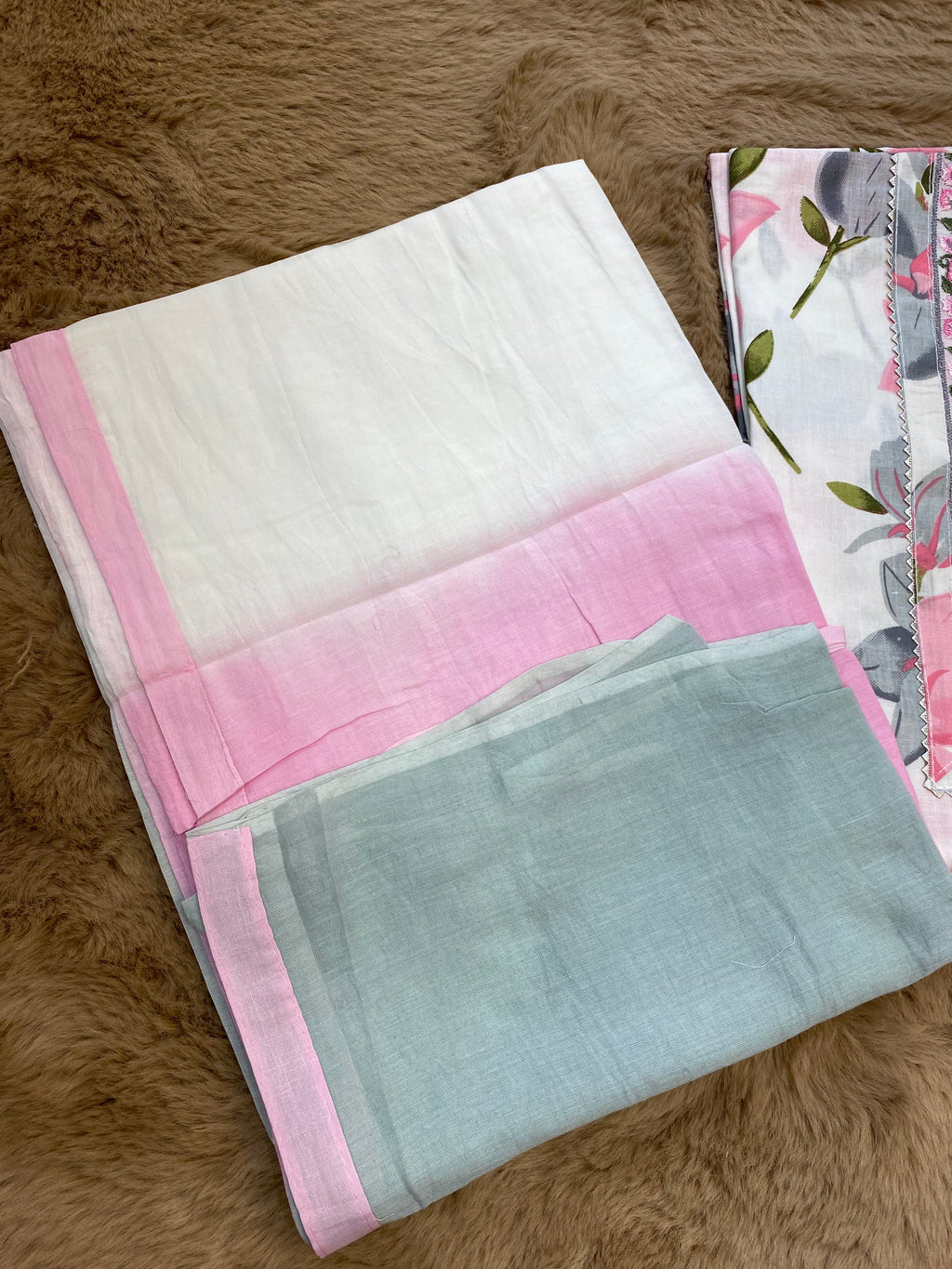 Forest pink floral unstitched suit set