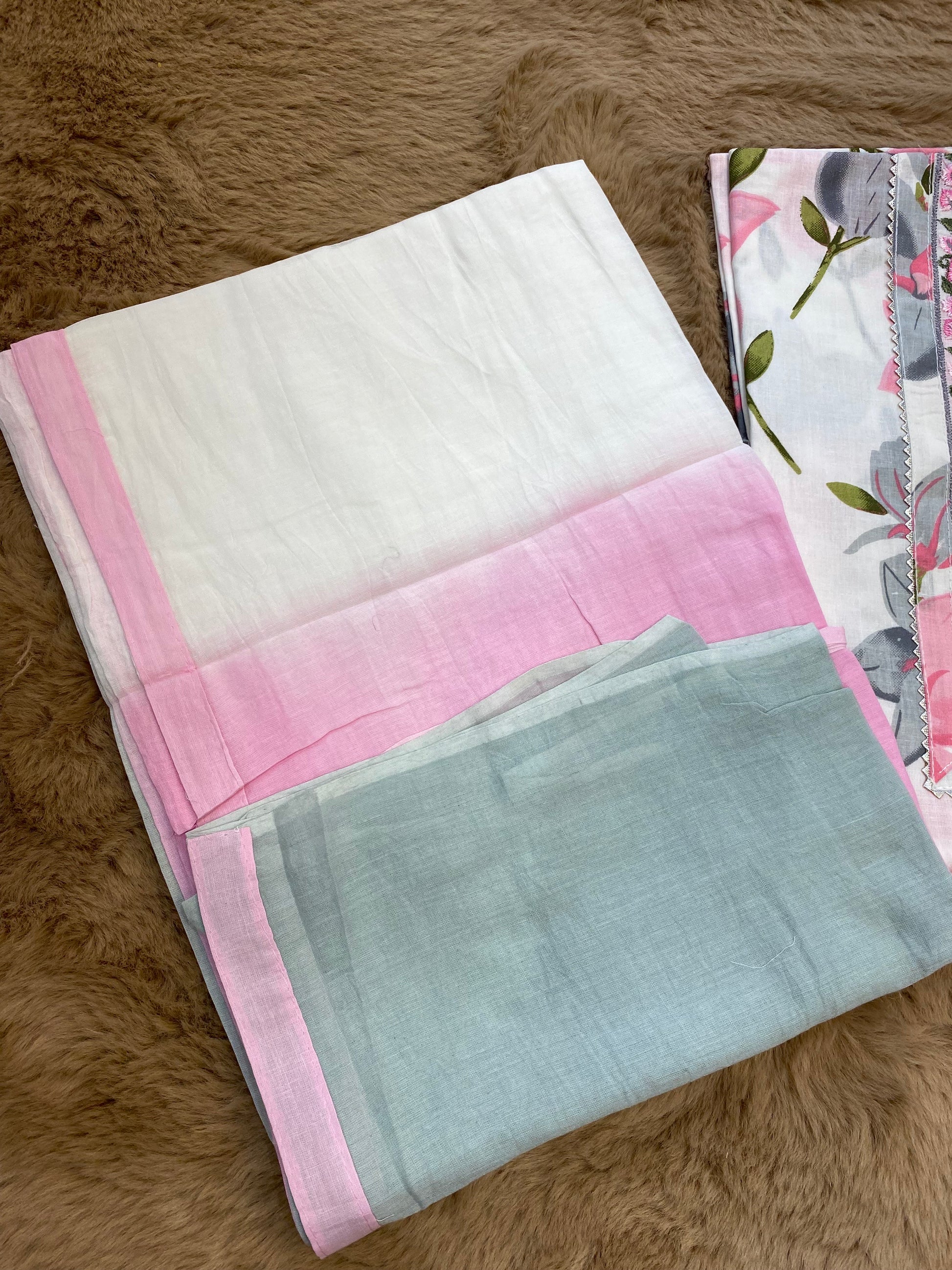 Forest pink floral unstitched suit set
